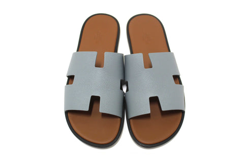 Authentic Hermes Men's Blue Izmir Leather Flat Sandals Shoes Size 43