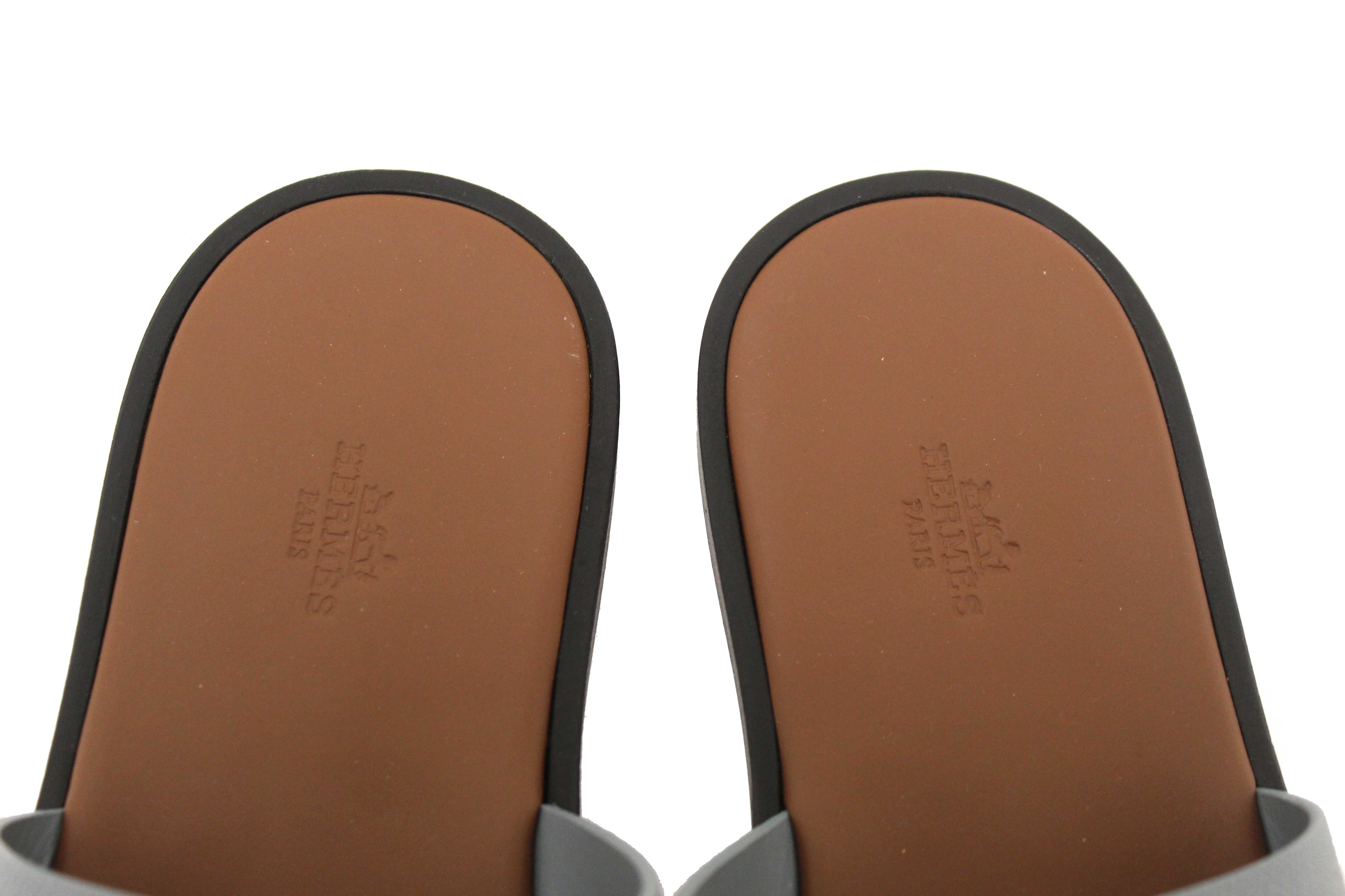 Authentic Hermes Men's Blue Izmir Leather Flat Sandals Shoes Size 43