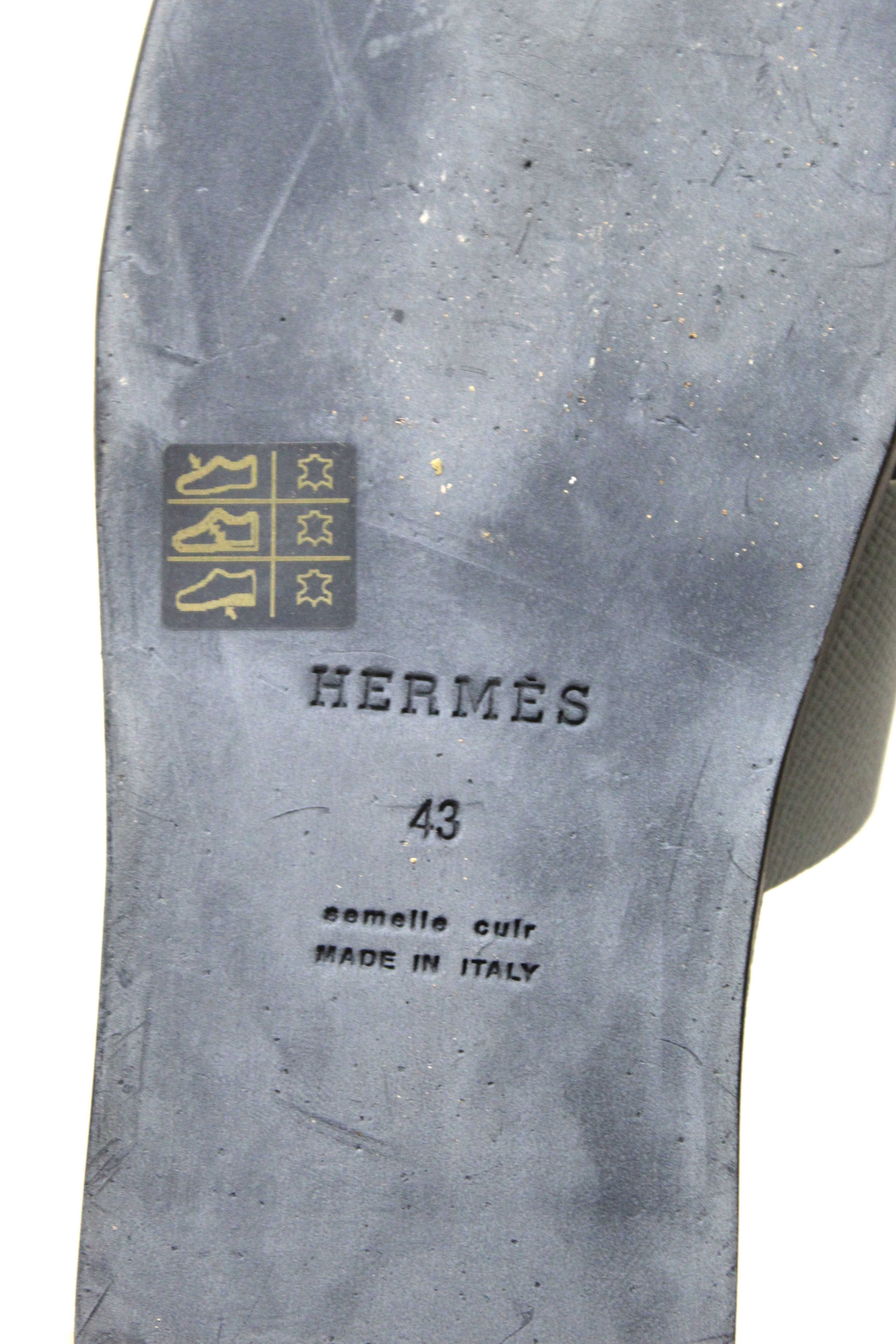 Authentic Hermes Men's Blue Izmir Leather Flat Sandals Shoes Size 43