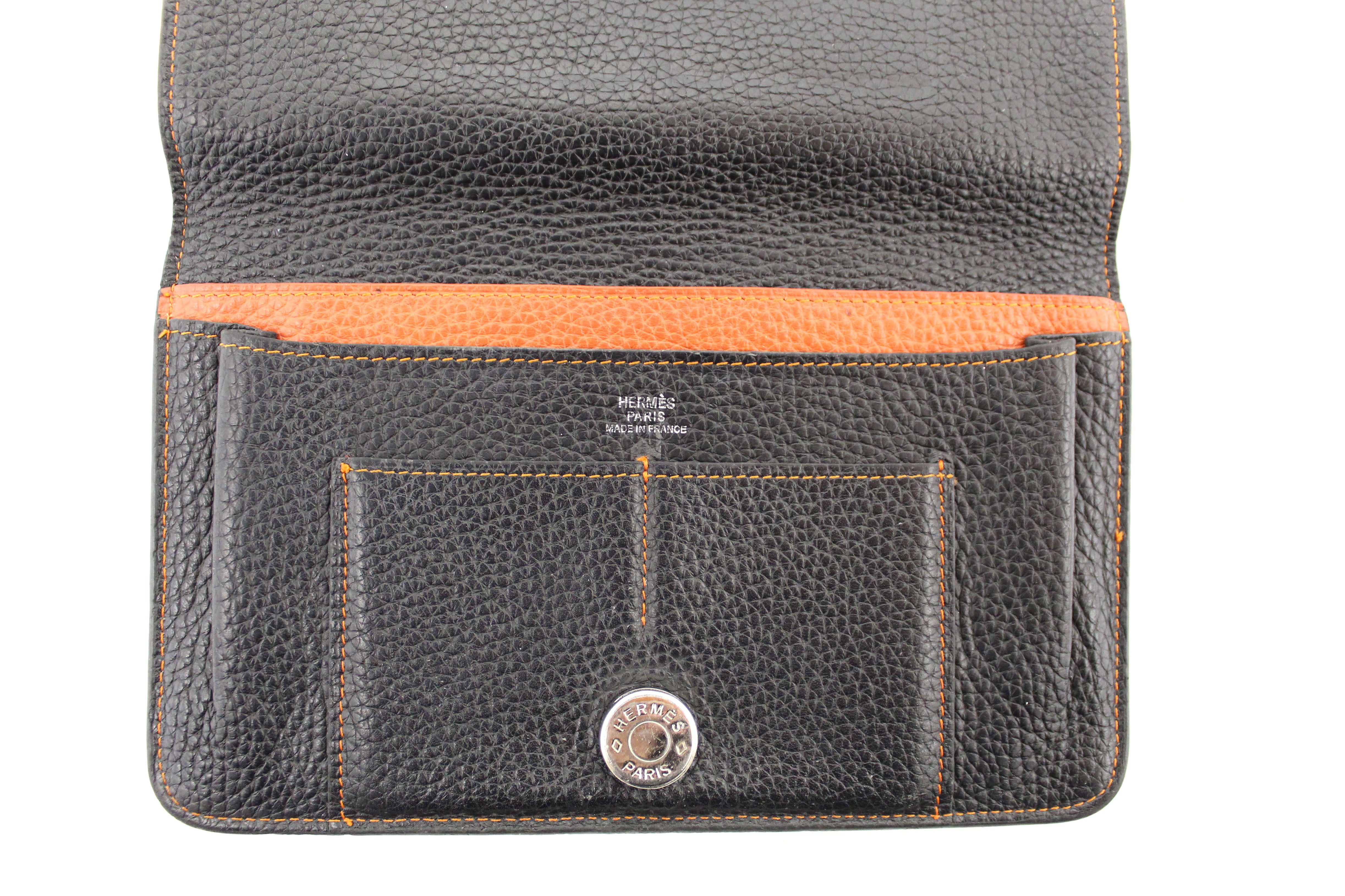 Hermès Gray Elegant Togo Dogon Duo Black Wallet