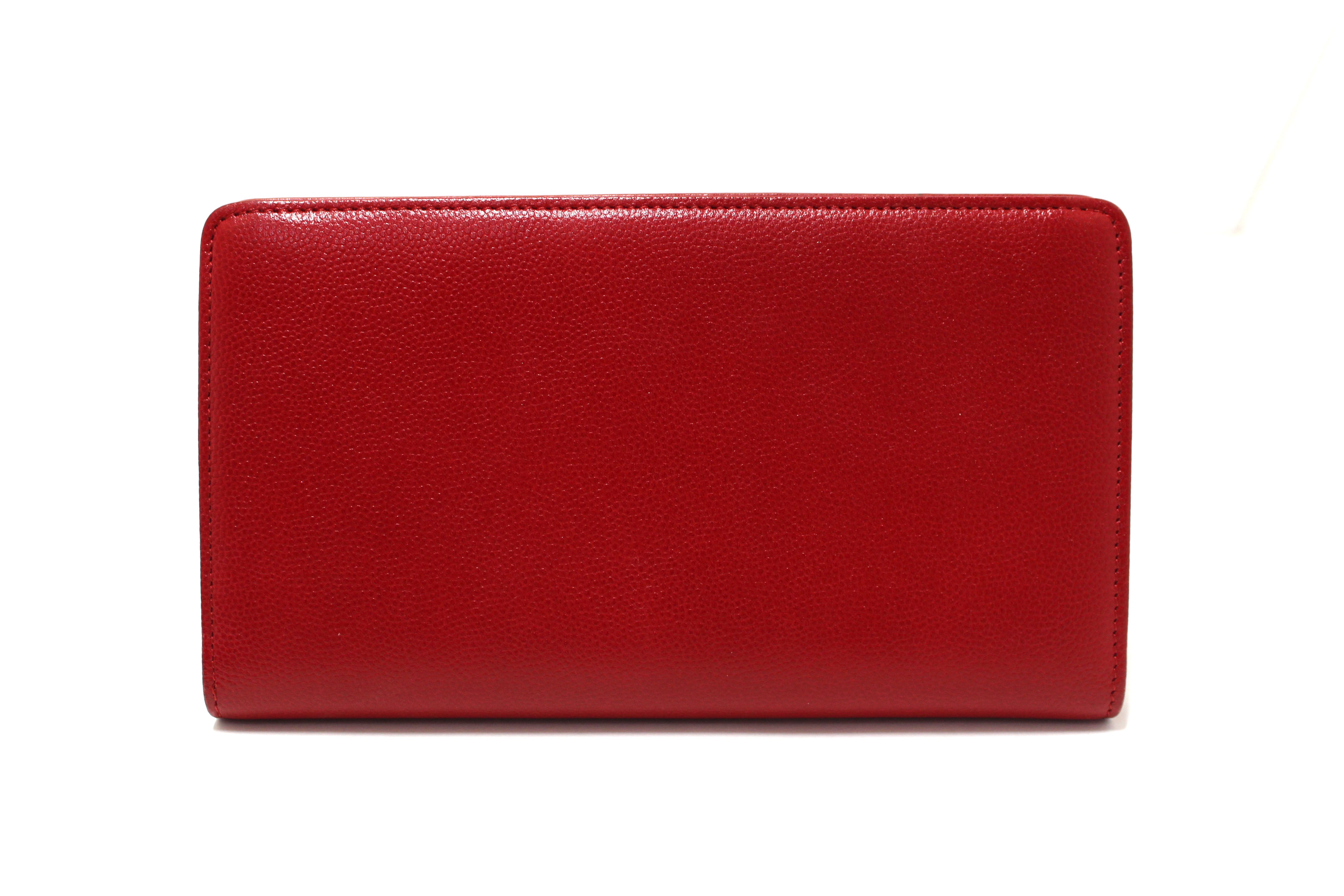 Authentic Chanel Red Caviar Leather Long Wallet