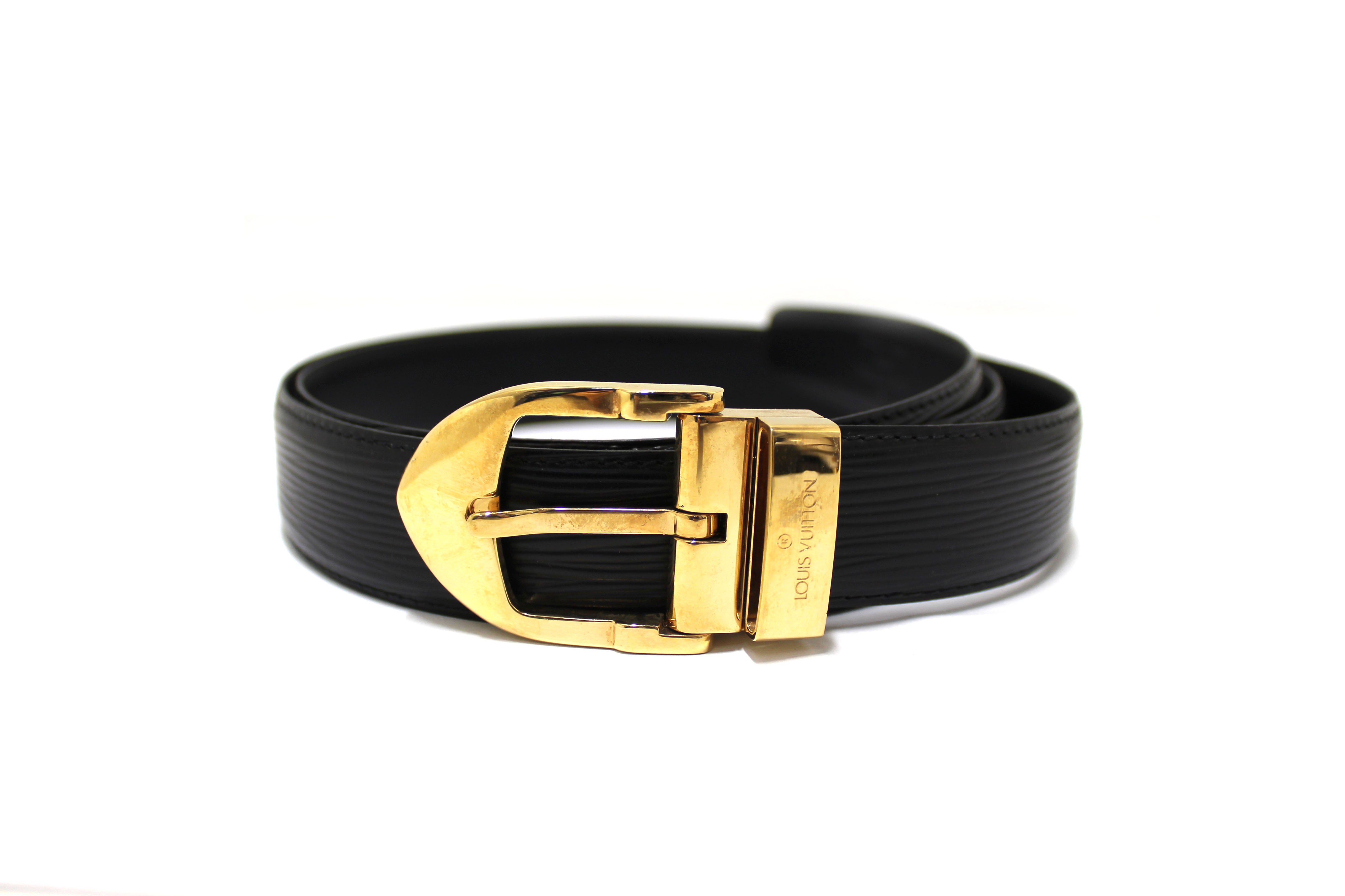 Authentic Louis Vuitton Black Epi Leather Ceinture Gold Buckle Belt Size 44