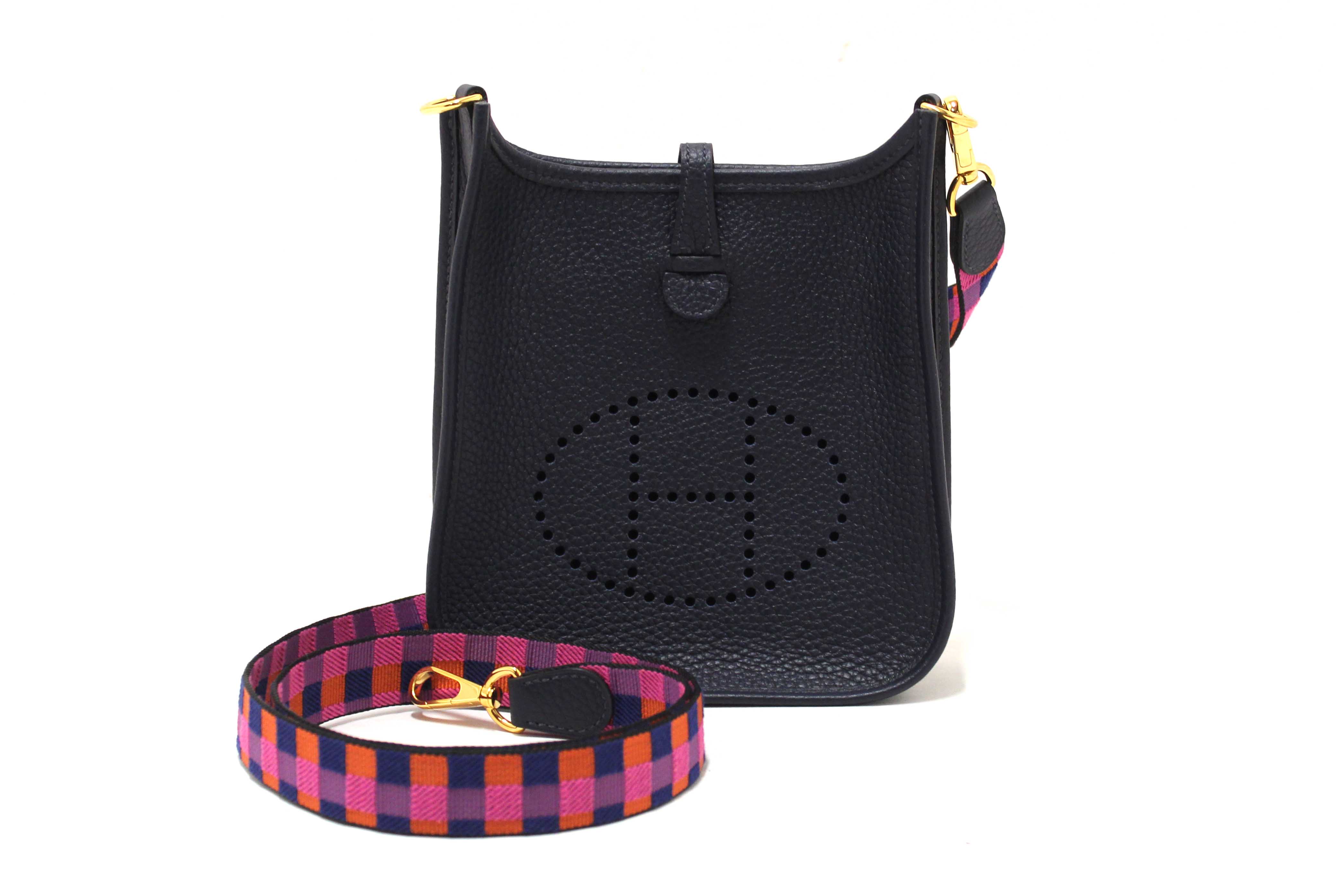 Authentic Hermès Bleu Nuit Clemence Leather Evelyne 16 Amazone Bag