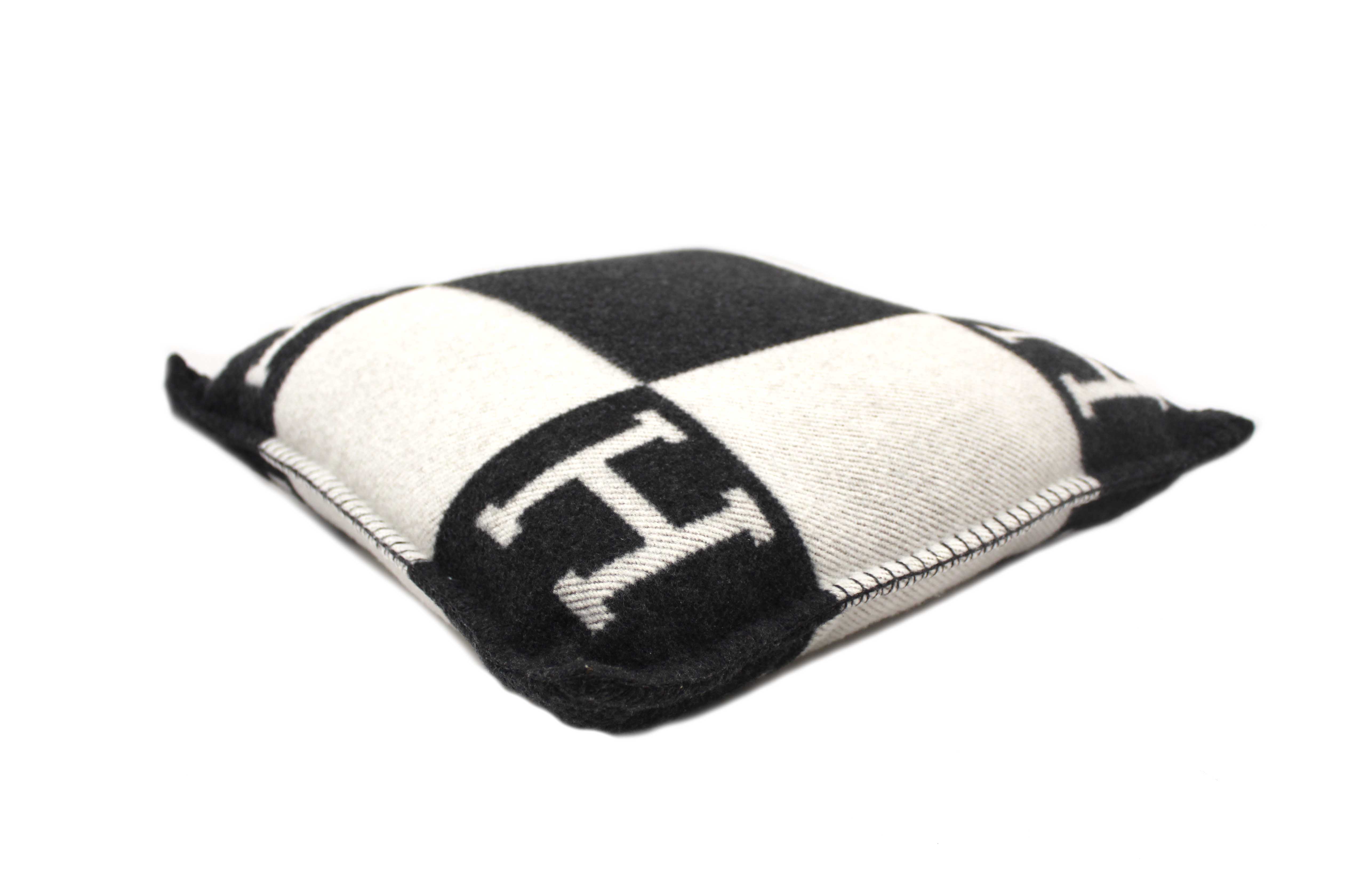 Authentic Hermes Black Grey Avalon Wool Cashmere Cushion Pillow