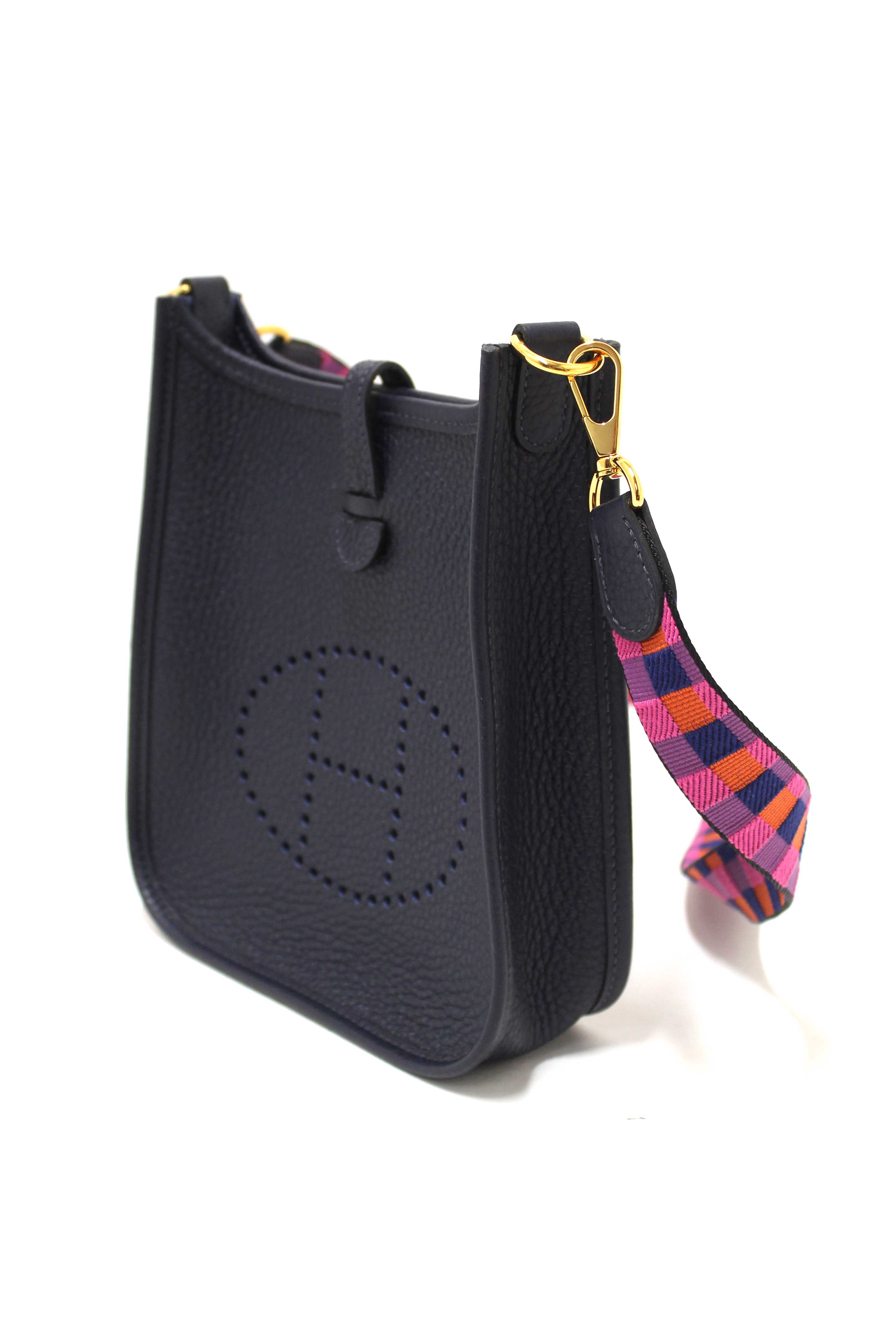 Authentic Hermès Bleu Nuit Clemence Leather Evelyne 16 Amazone Bag