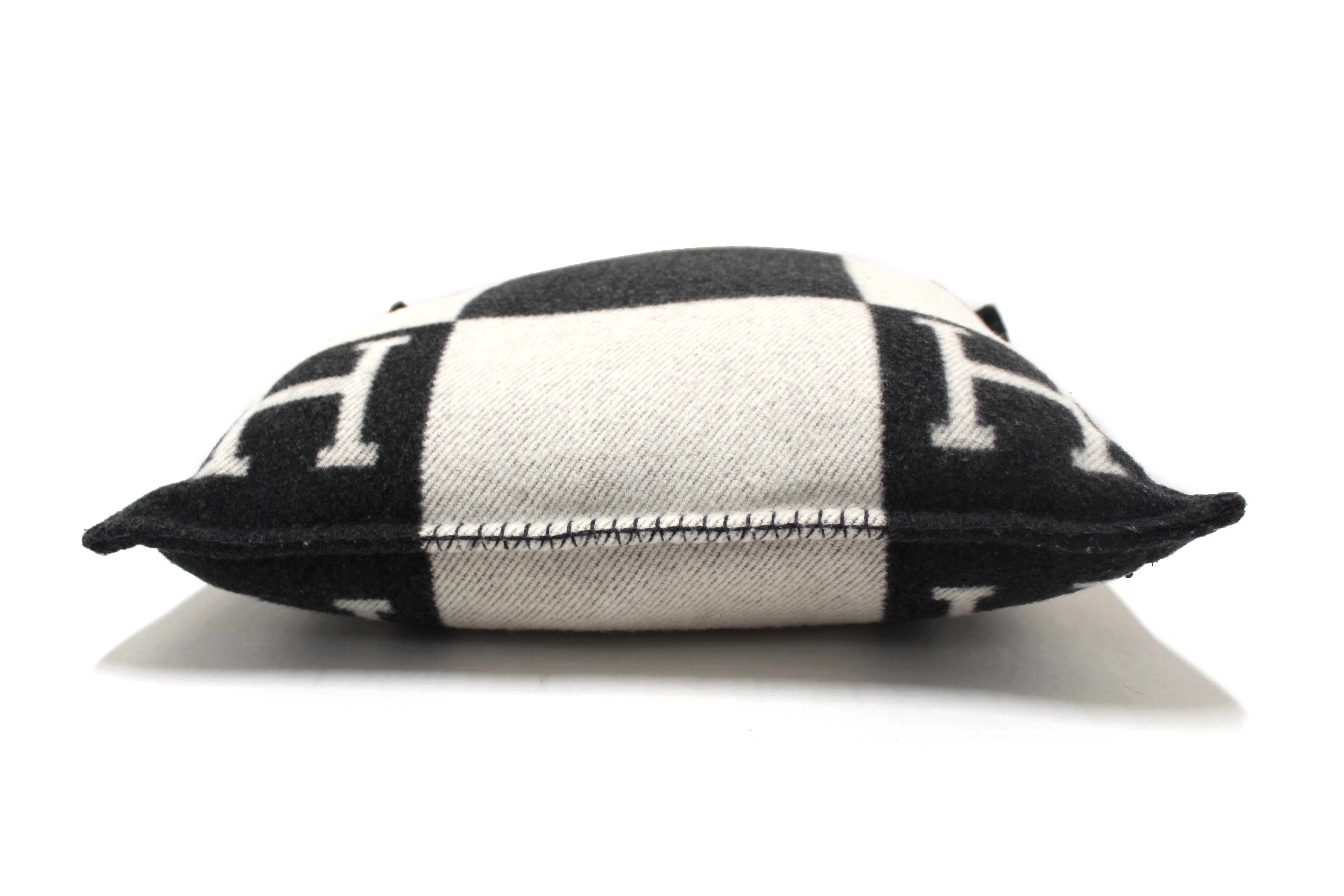 Authentic Hermes Black Grey Avalon Wool Cashmere Cushion Pillow