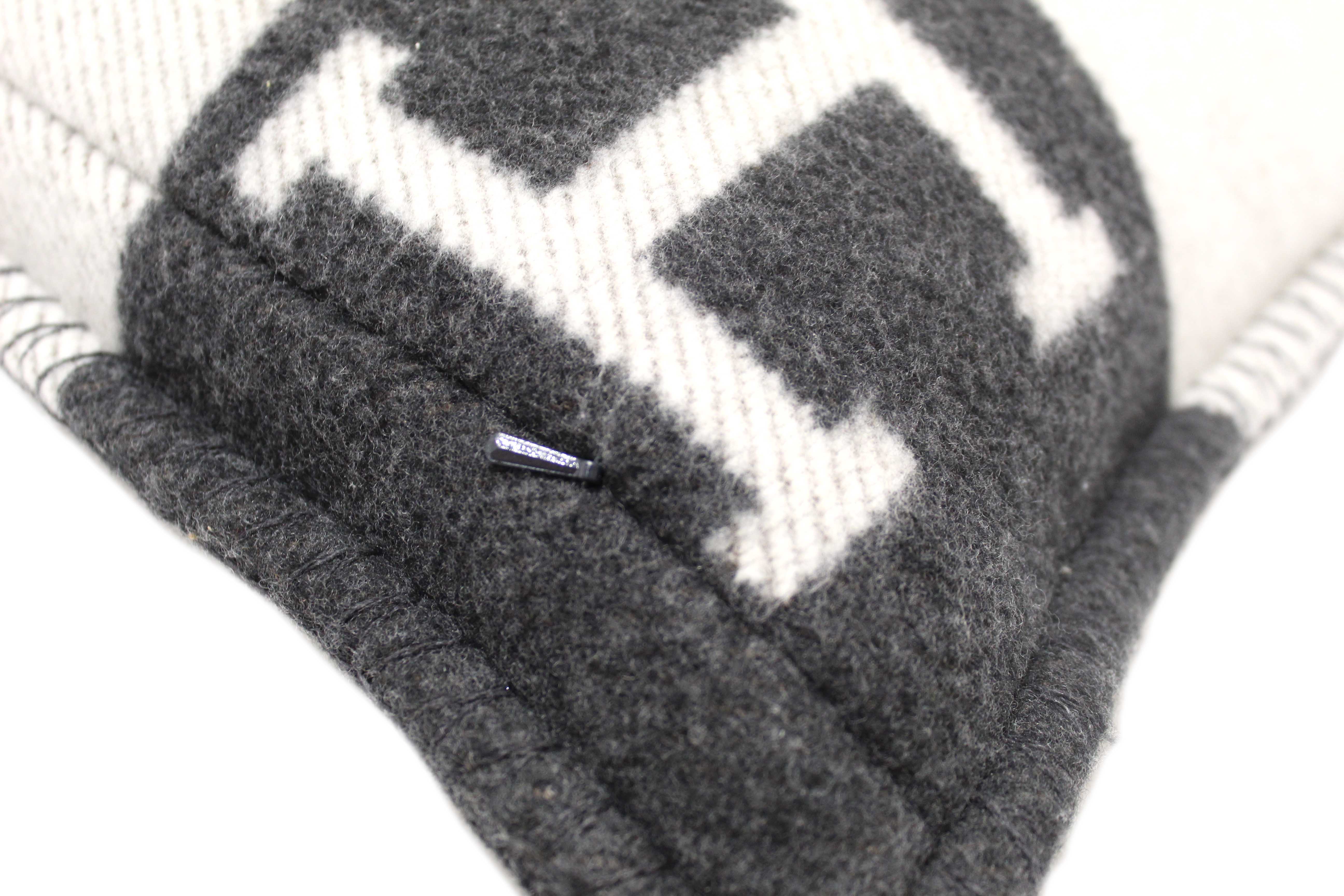 Authentic Hermes Black Grey Avalon Wool Cashmere Cushion Pillow