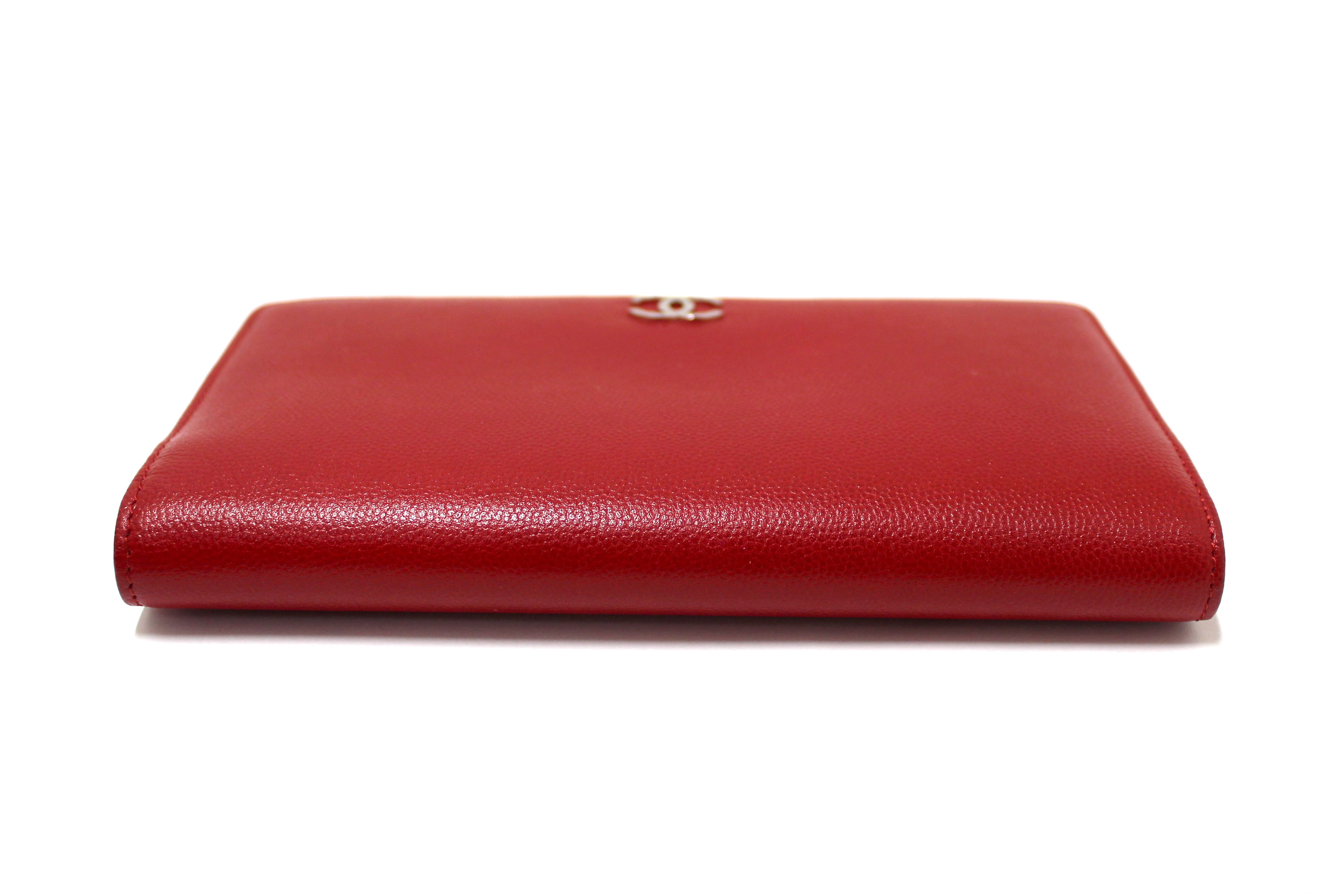 Authentic Chanel Red Caviar Leather Long Wallet