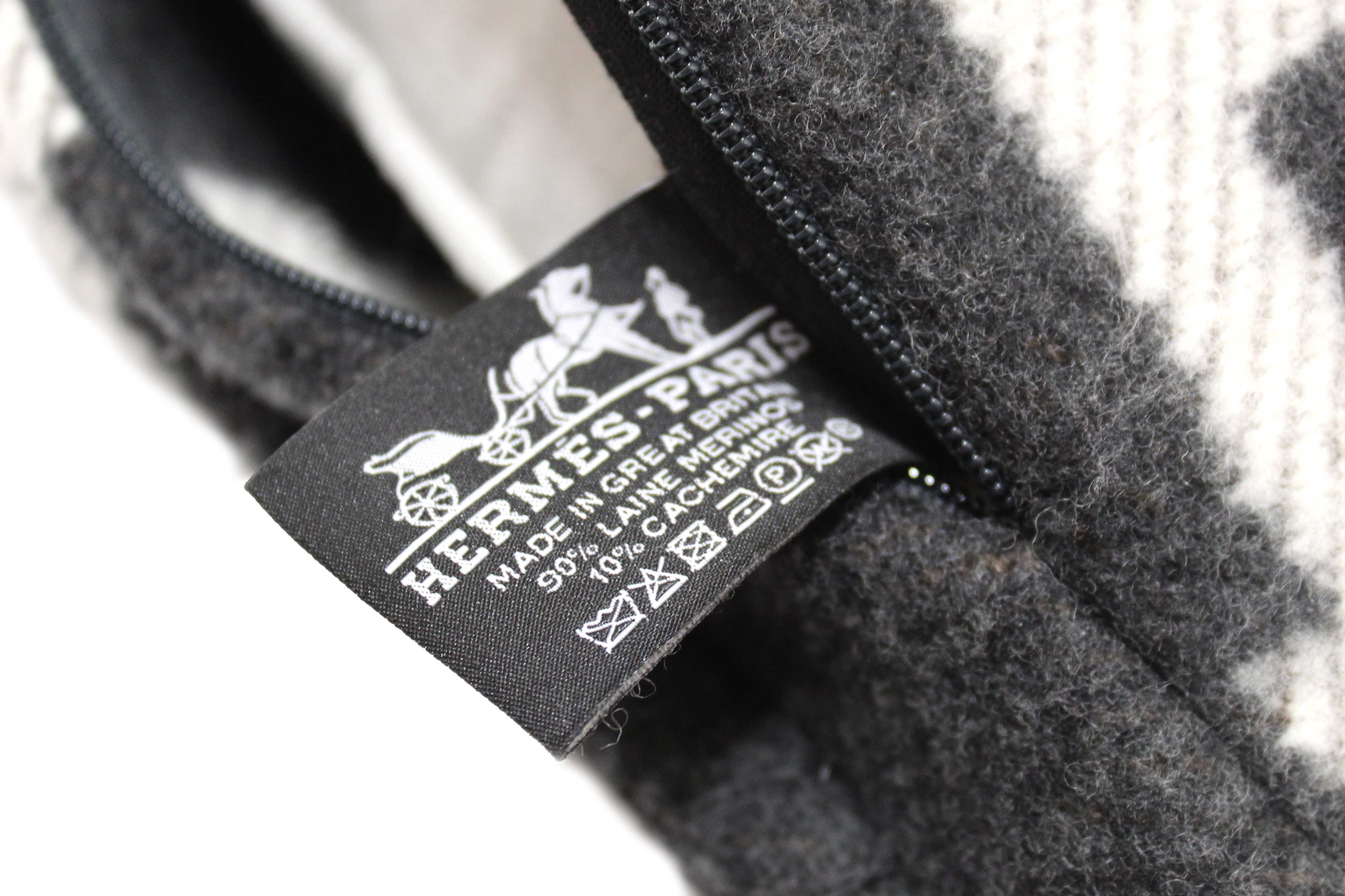 Authentic Hermes Black Grey Avalon Wool Cashmere Cushion Pillow