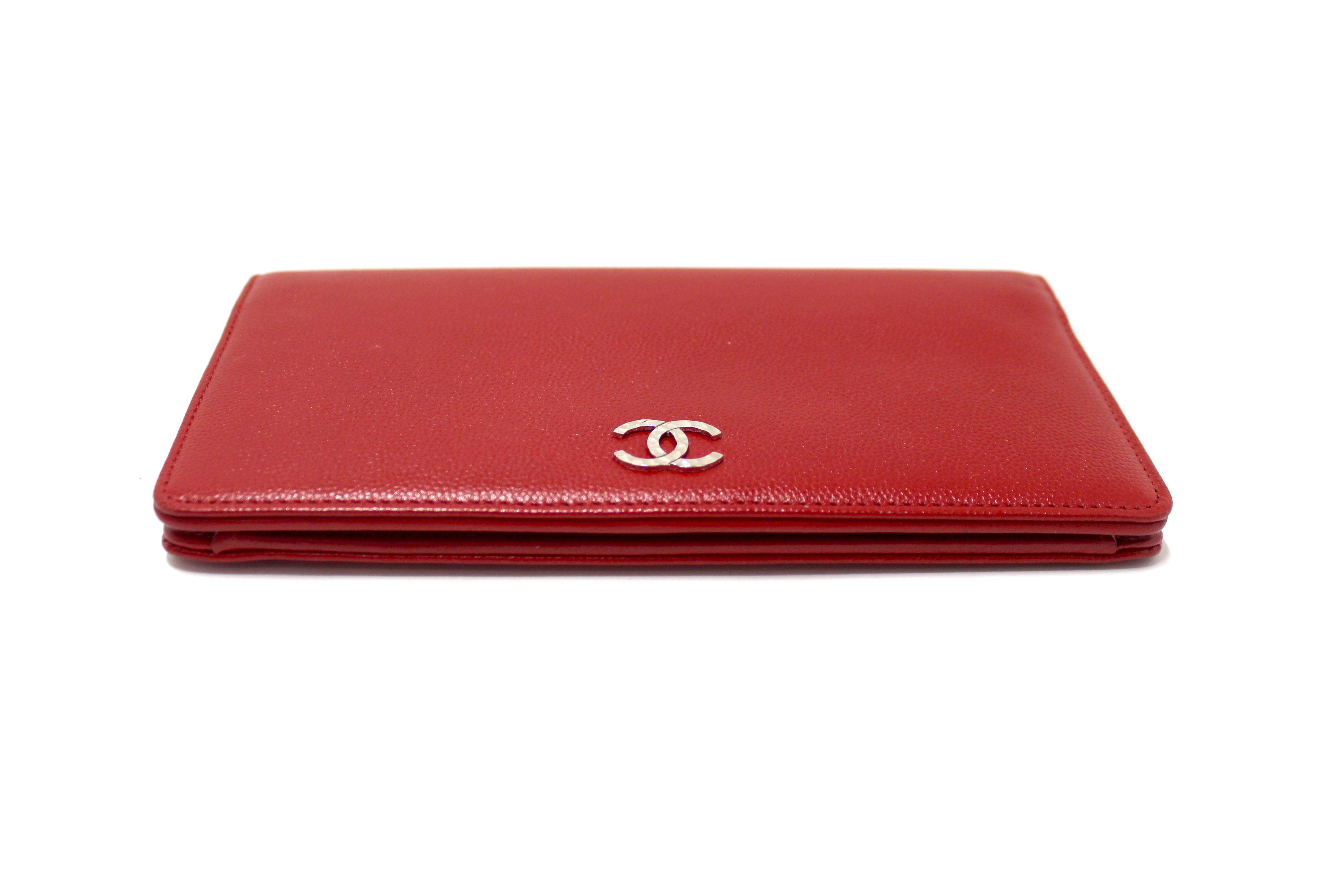 Authentic Chanel Red Caviar Leather Long Wallet