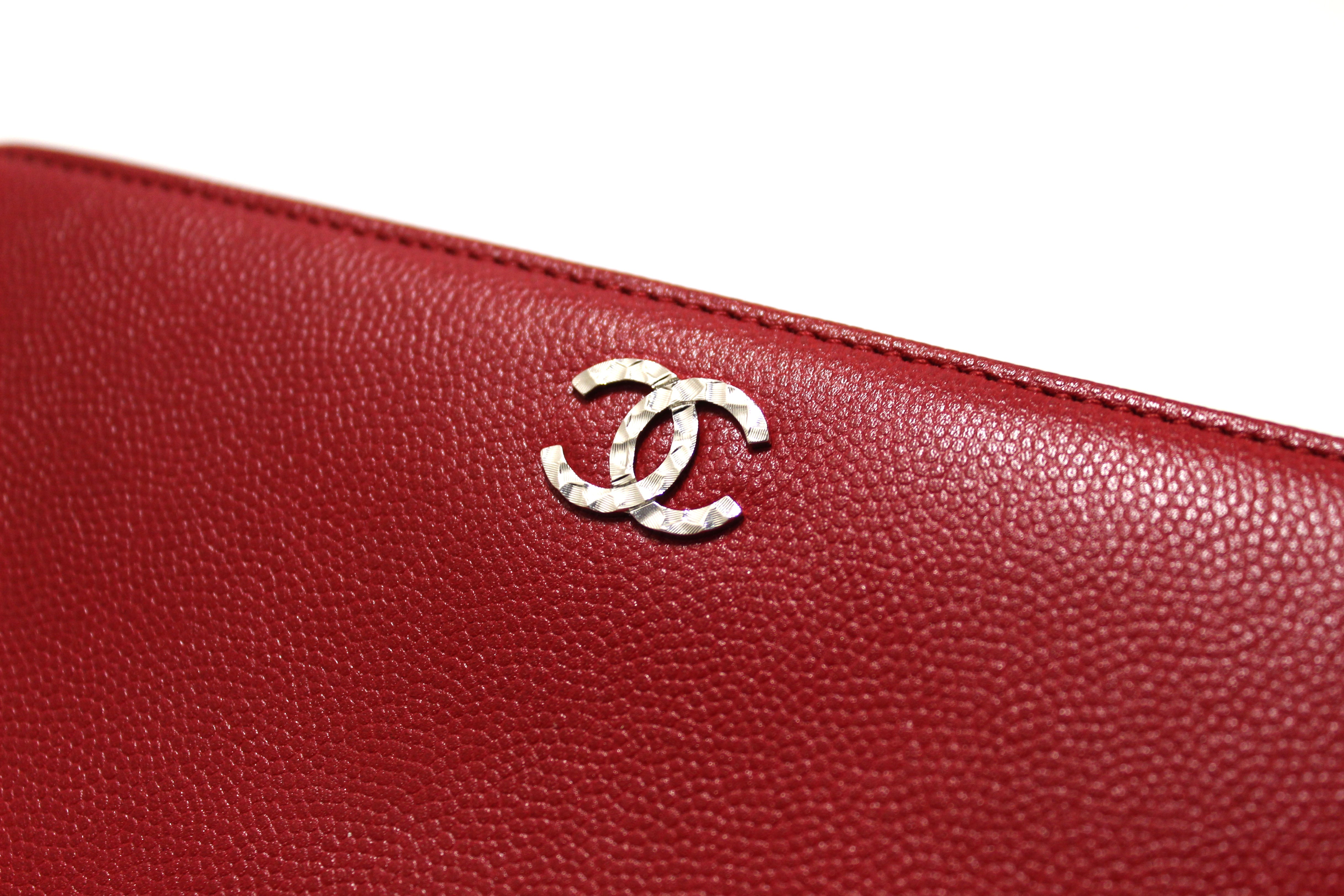 Authentic Chanel Red Caviar Leather Long Wallet