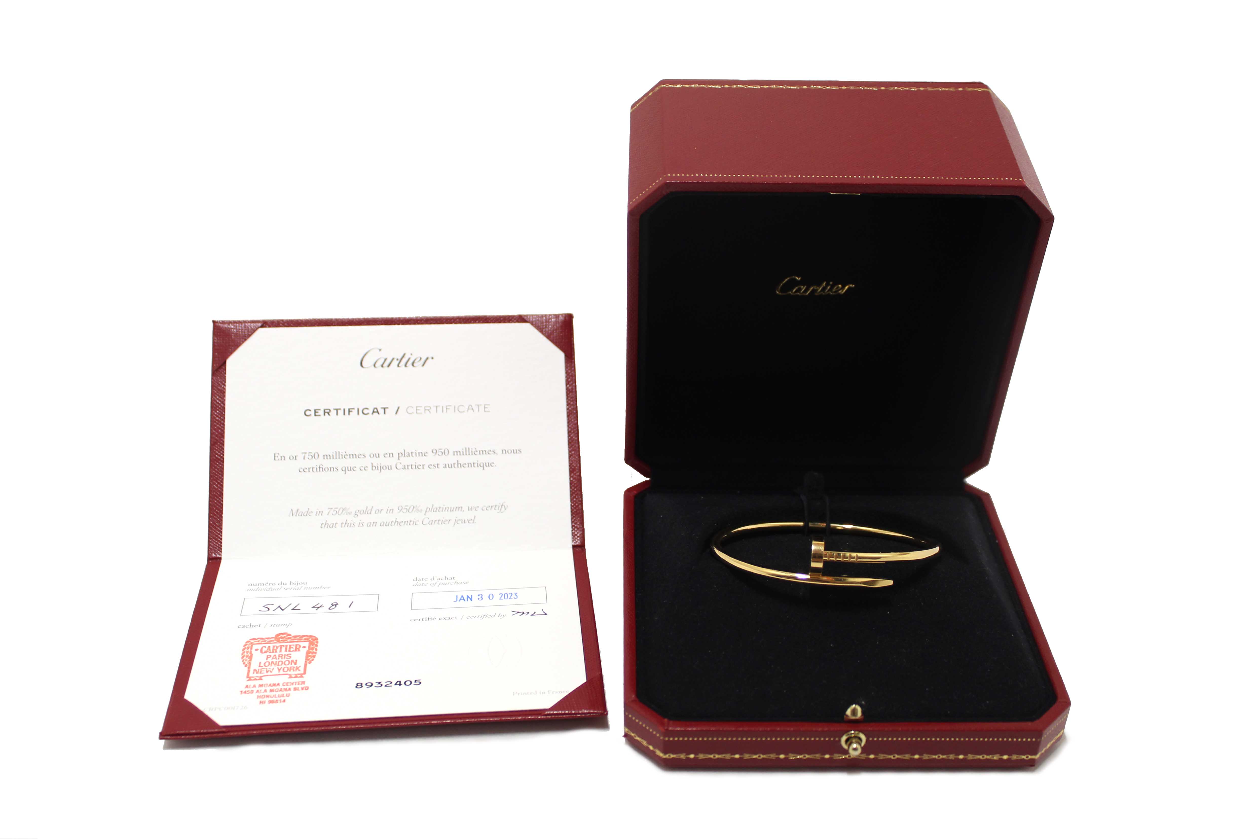 Authentic Cartier 18K Yellow Gold Classic ModelJuste Un Clou Bracelet Size 18