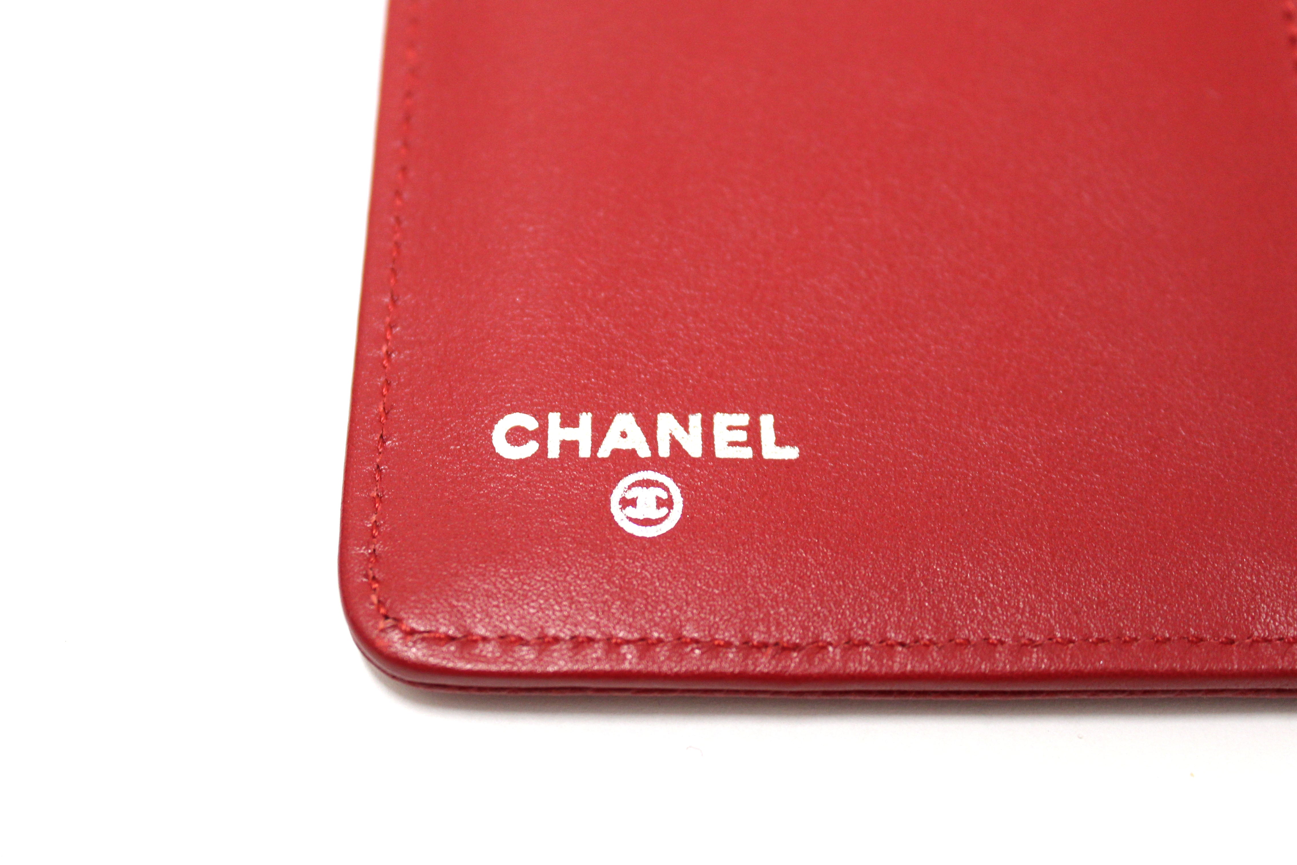 Authentic Chanel Red Caviar Leather Long Wallet