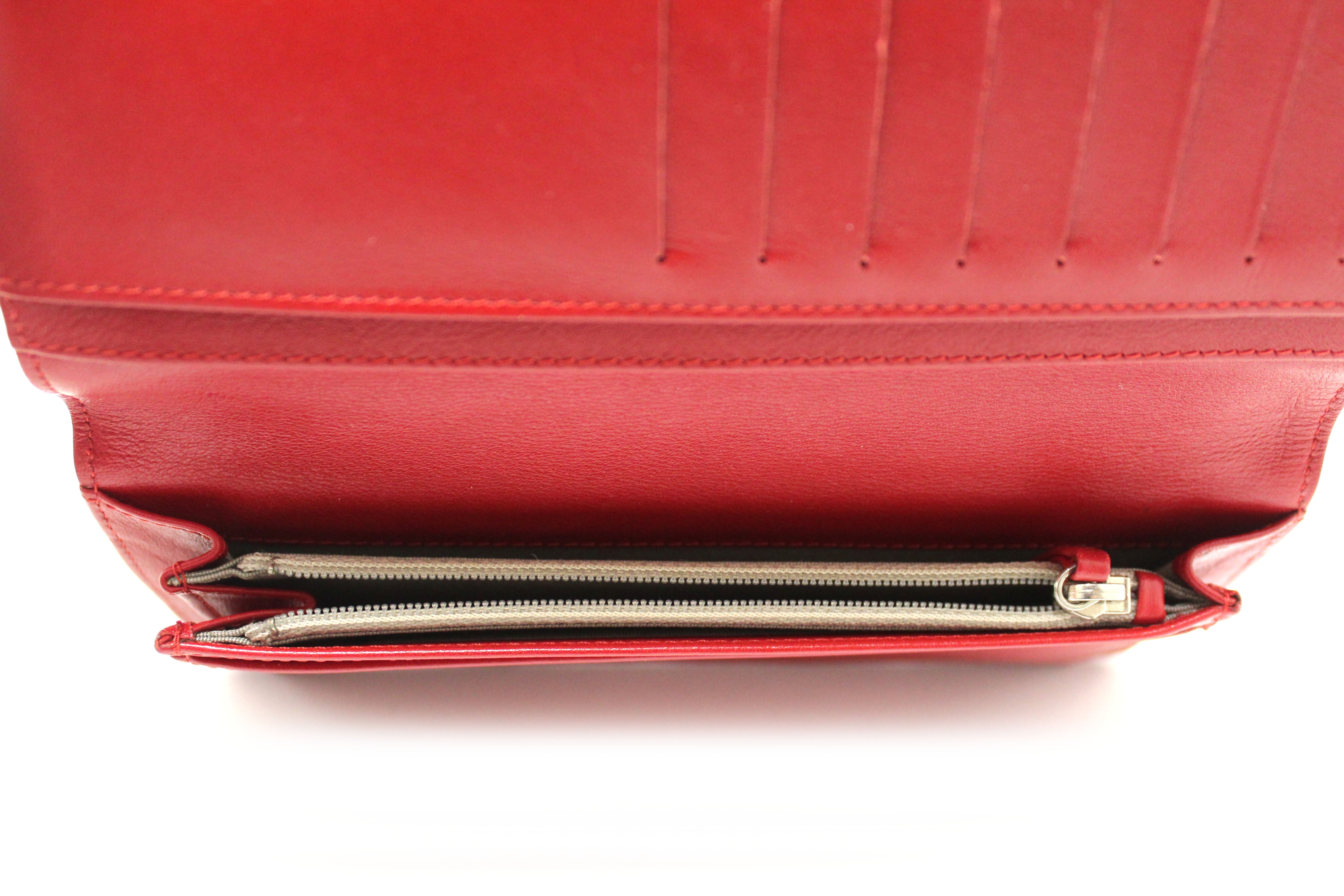 Authentic Chanel Red Caviar Leather Long Wallet