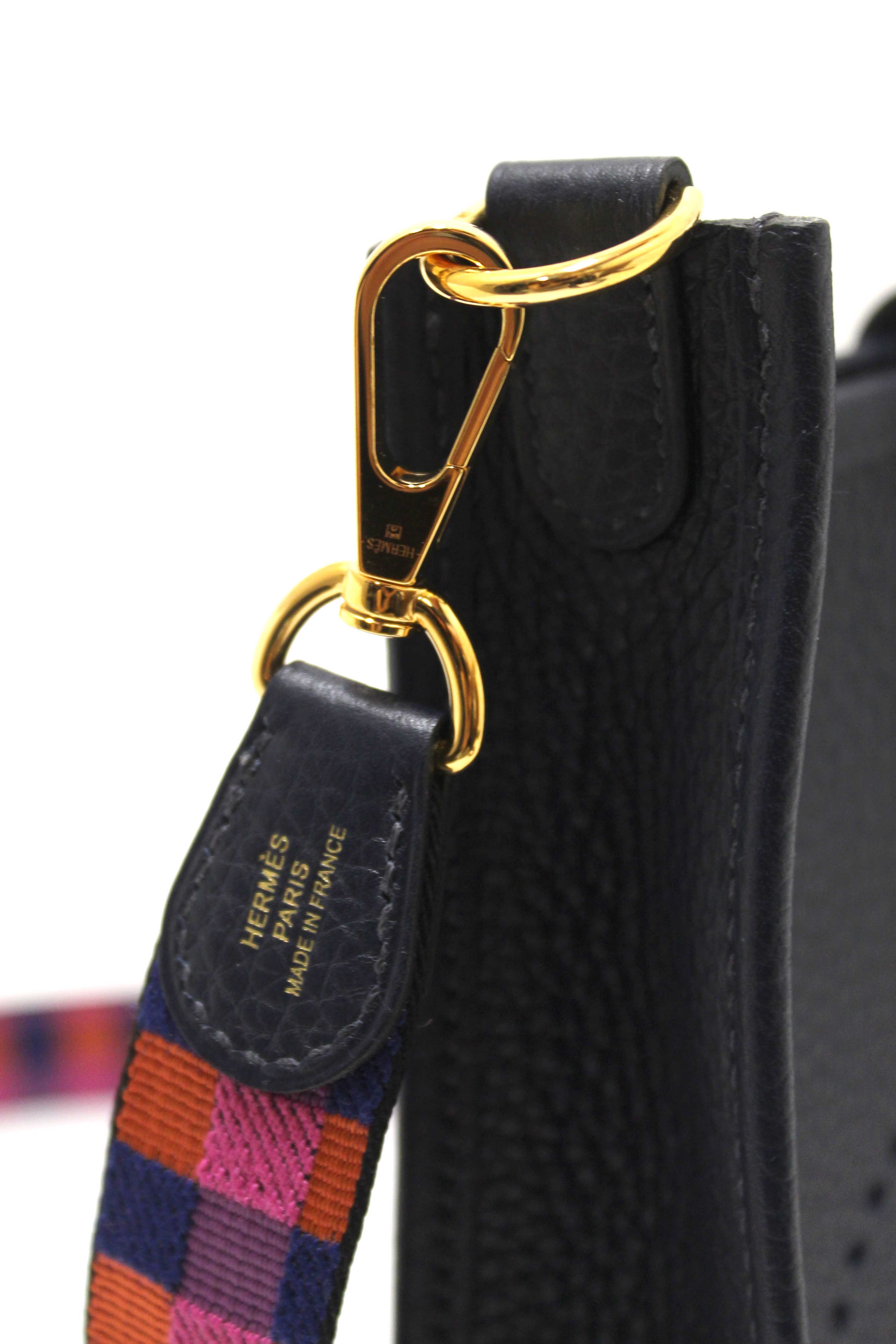 Authentic Hermès Bleu Nuit Clemence Leather Evelyne 16 Amazone Bag