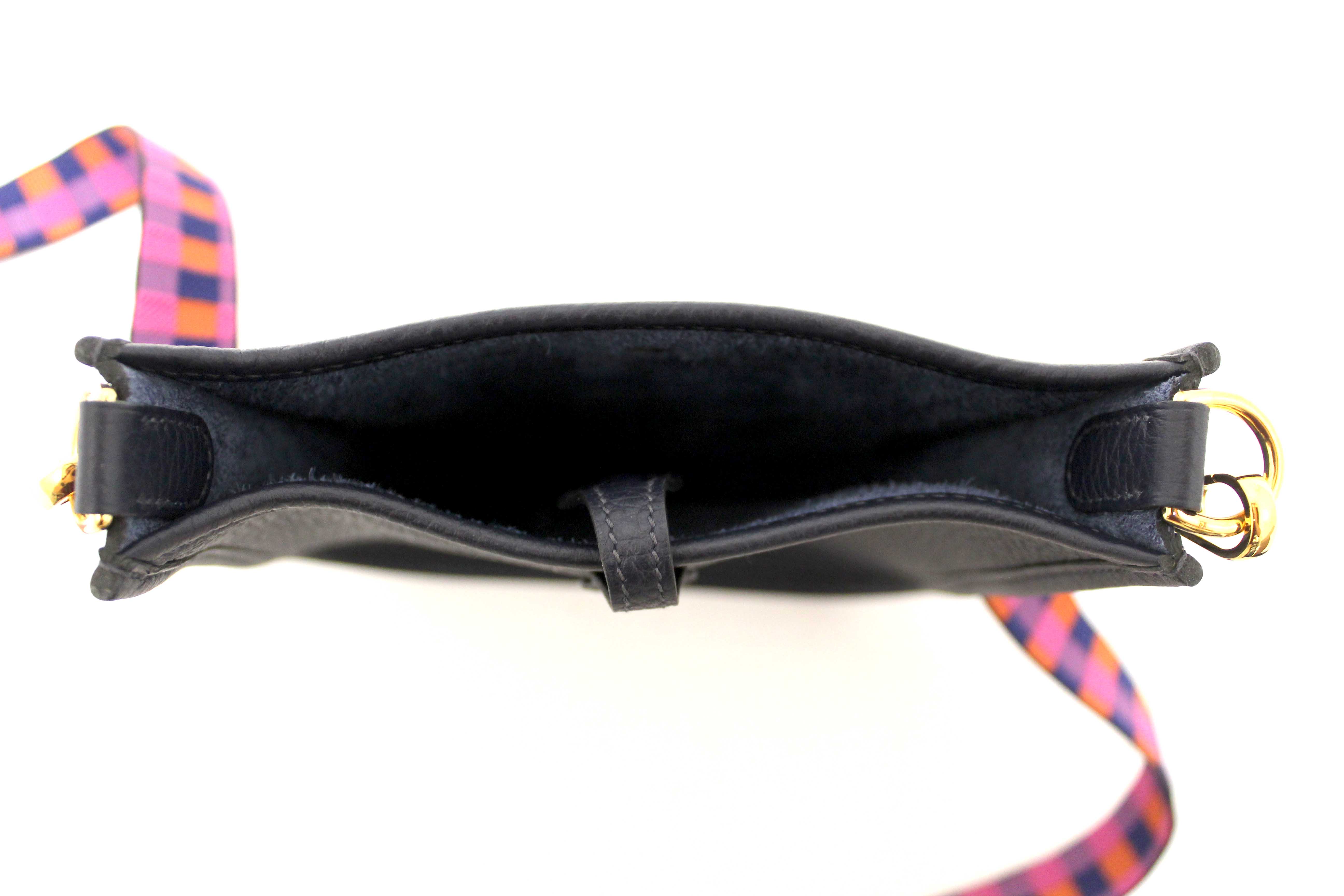 Authentic Hermès Bleu Nuit Clemence Leather Evelyne 16 Amazone Bag
