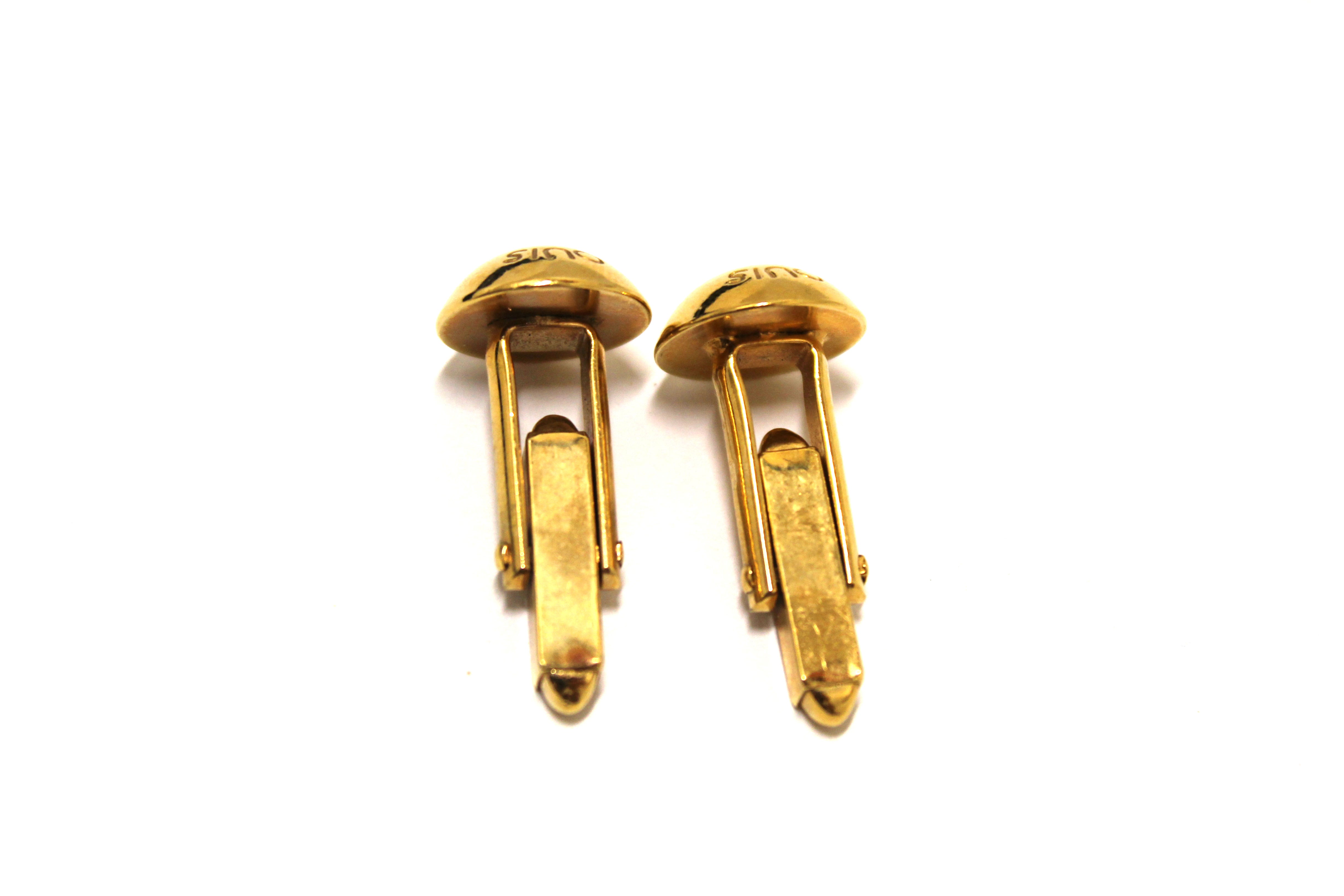 Authentic Louis Vuitton Gold Bouton de Manchette Crew Gold Cufflinks with Green Taiga Storage Case