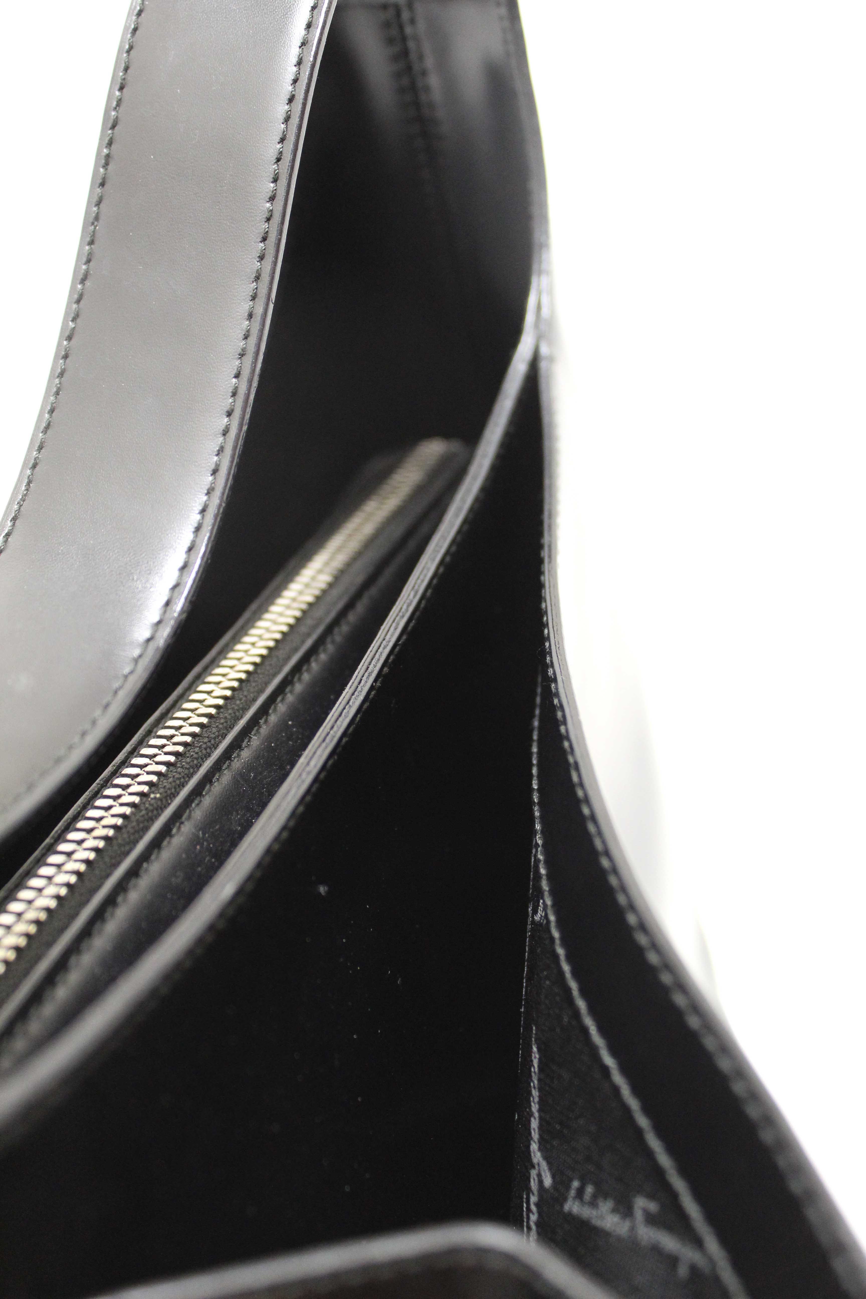 Authentic Salvatore Ferragamo Black Leather Gancini Shoulder Bag