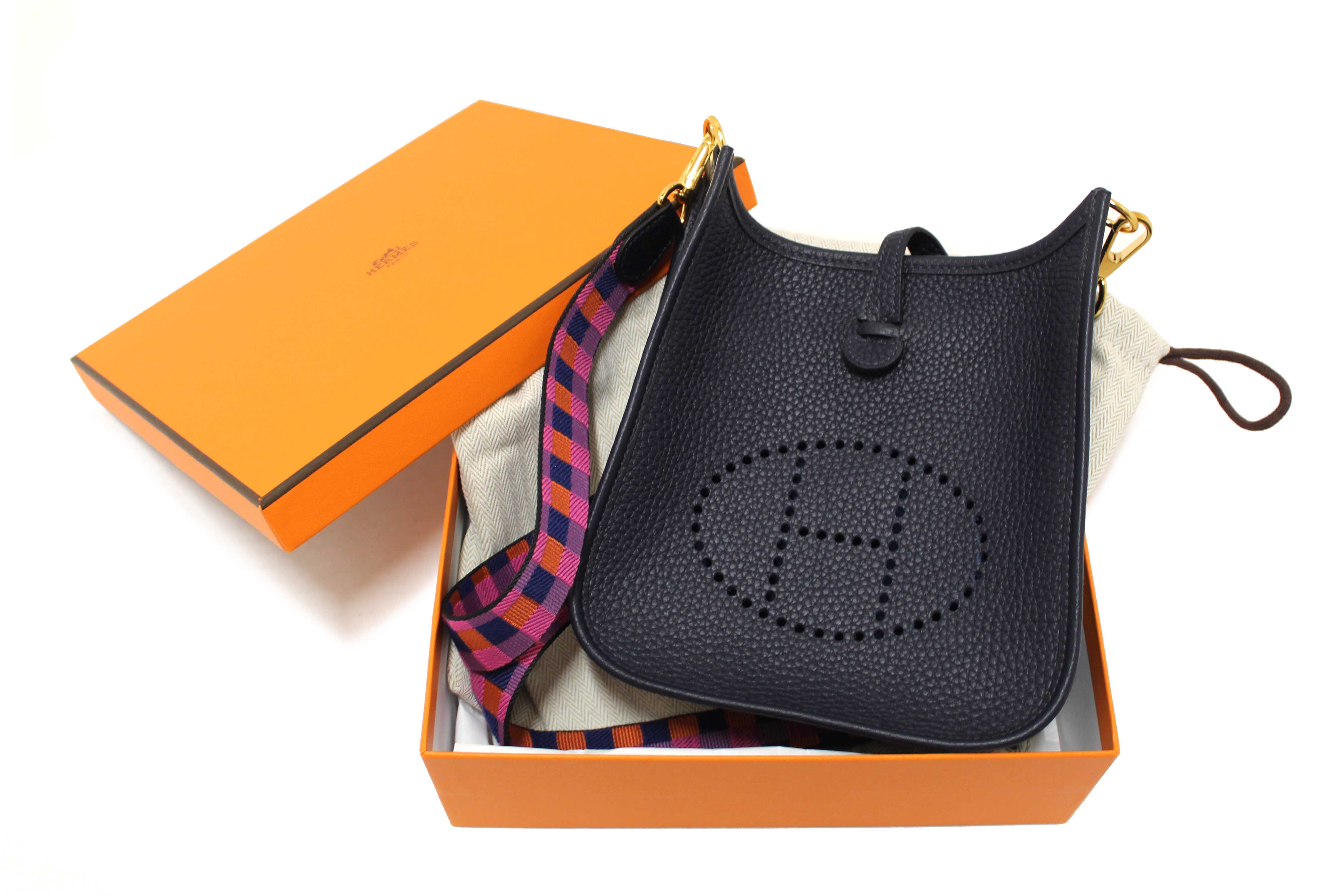 Authentic Hermès Bleu Nuit Clemence Leather Evelyne 16 Amazone Bag