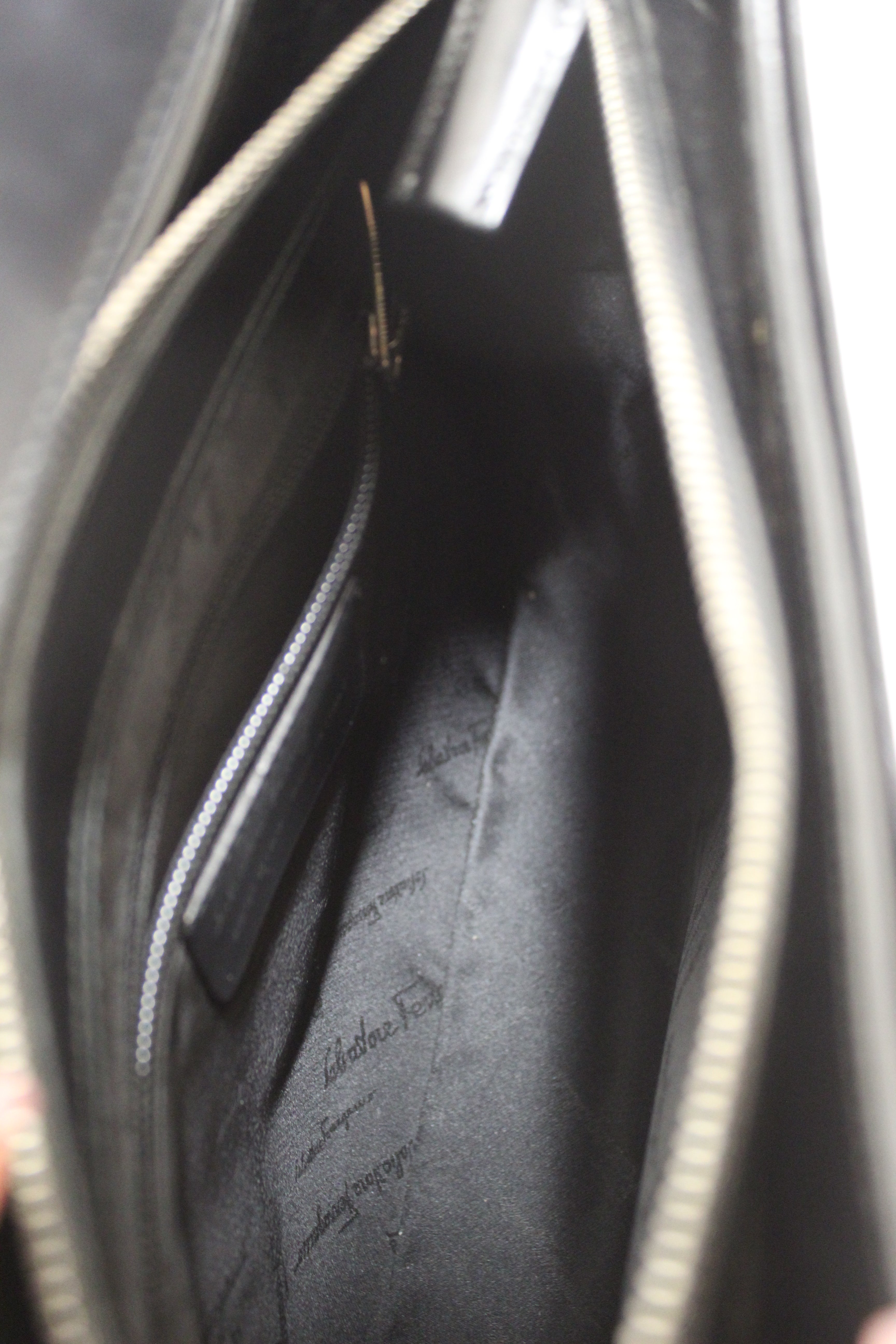 Authentic Salvatore Ferragamo Black Leather Gancini Shoulder Bag