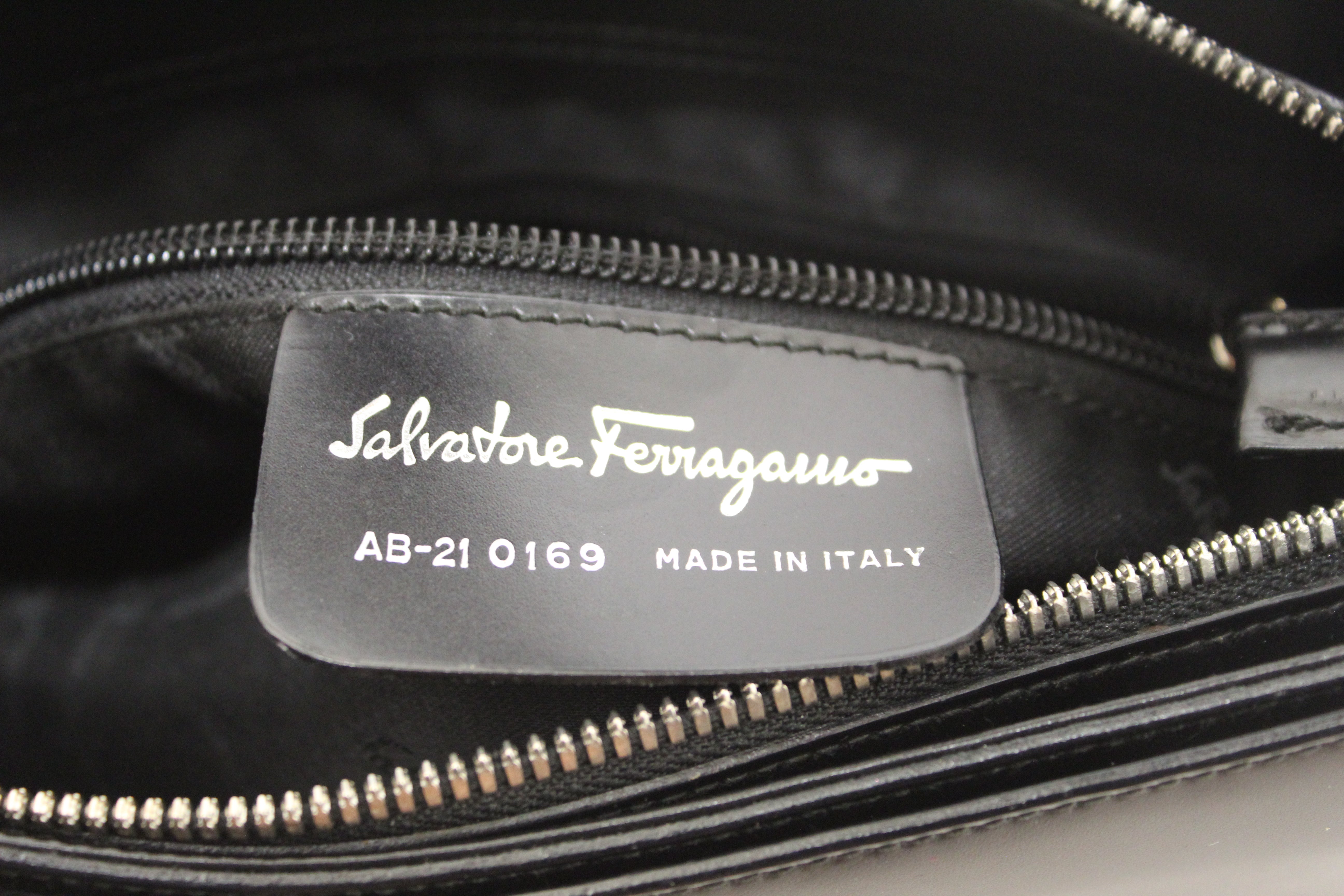 Authentic Salvatore Ferragamo Black Leather Gancini Shoulder Bag