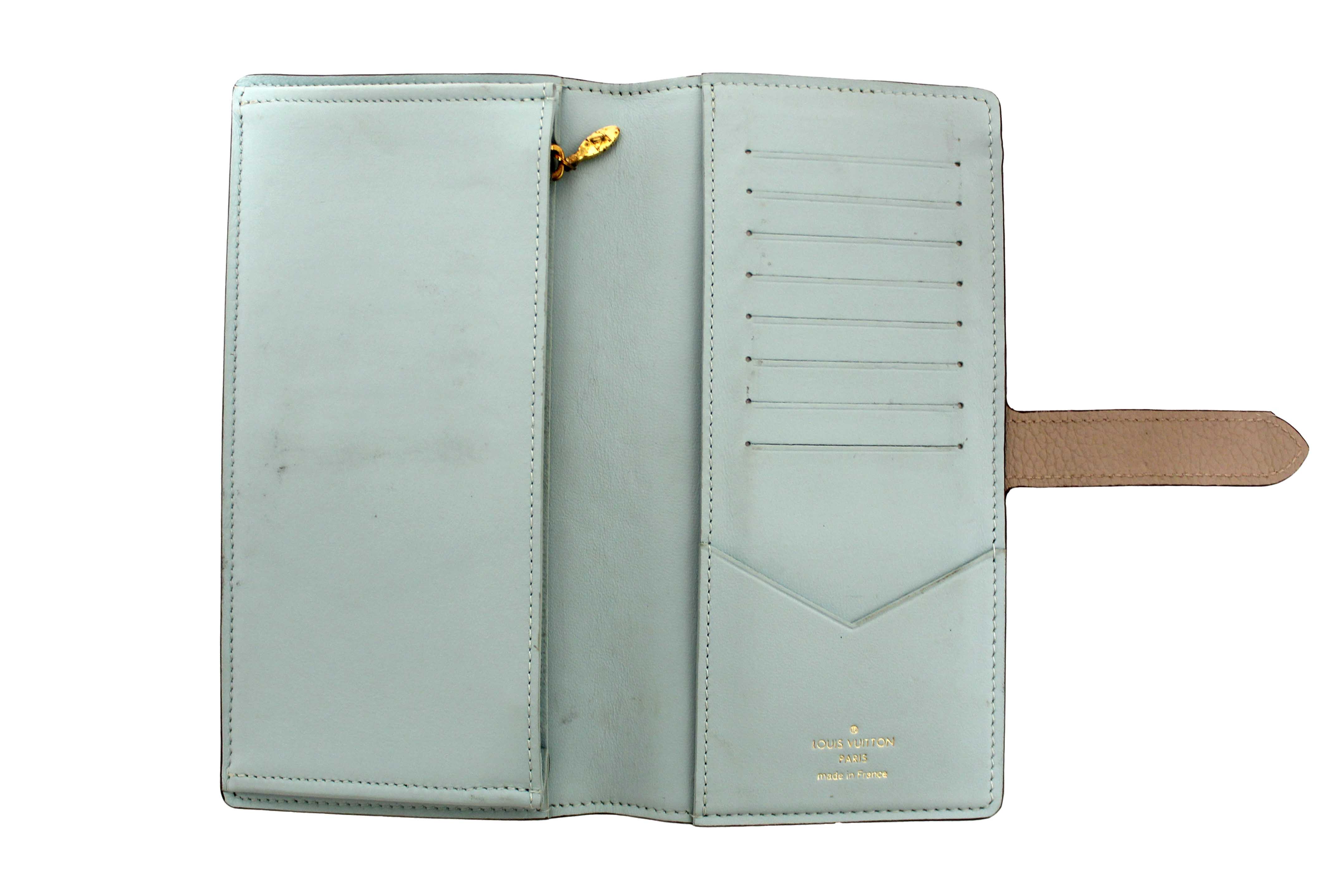 Authentic Louis Vuitton Galet Grey Grained Taurillon Leather LV Vertical Wallet