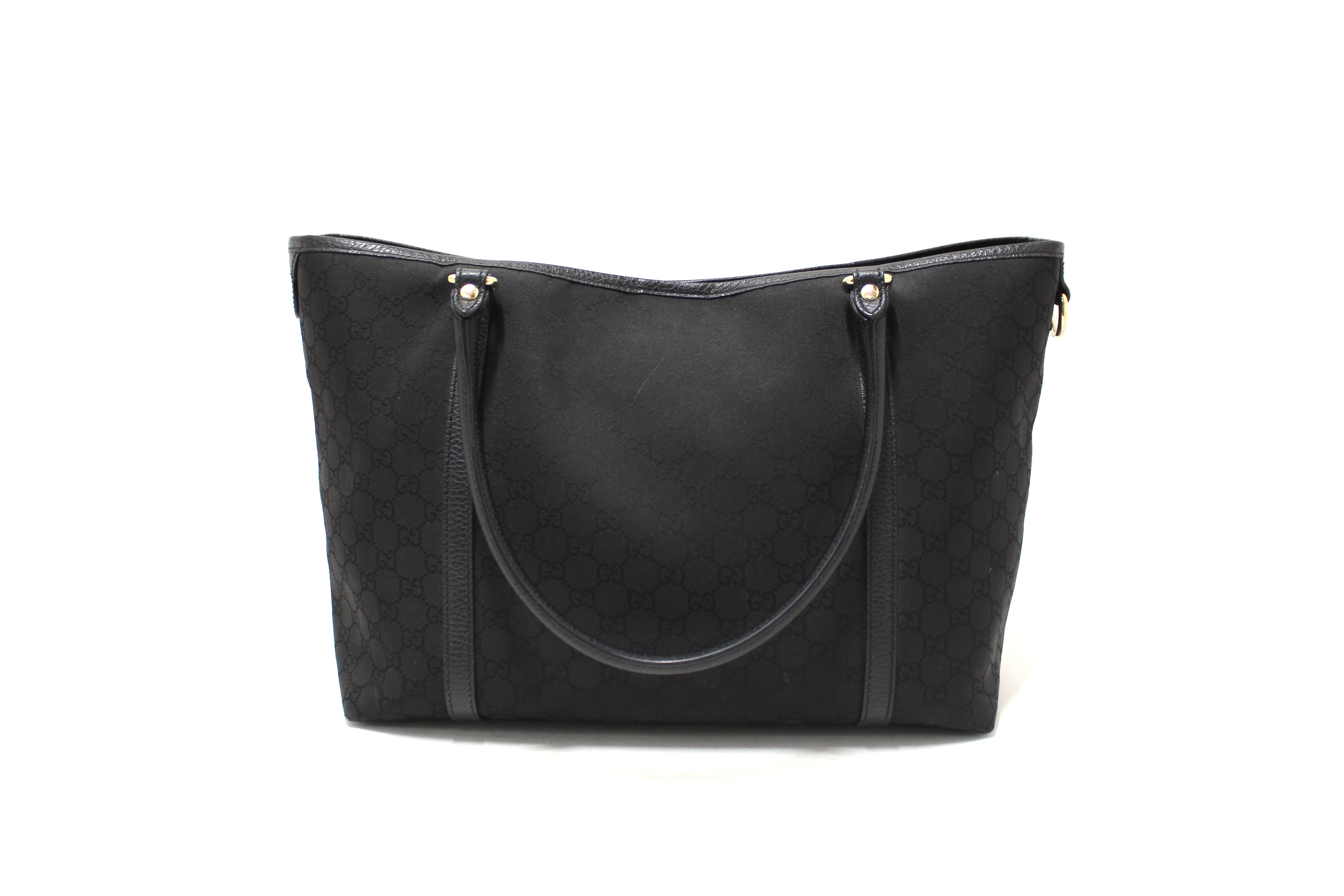 Authentic Gucci Black GG Fabric Large Shoulder Tote 265695