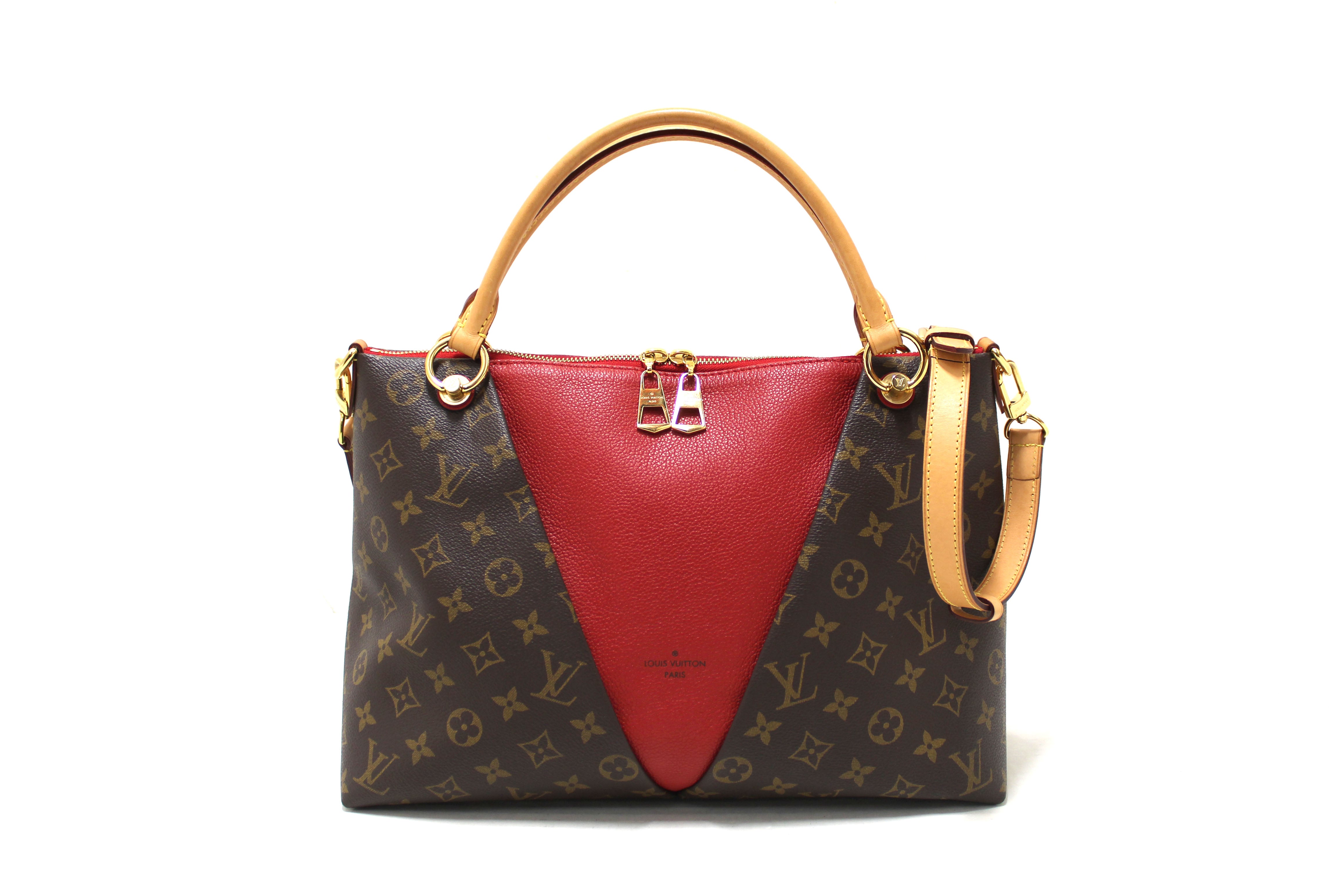 Authentic Louis Vuitton Classic Monogram Canvas with Red Leather V Tot ...
