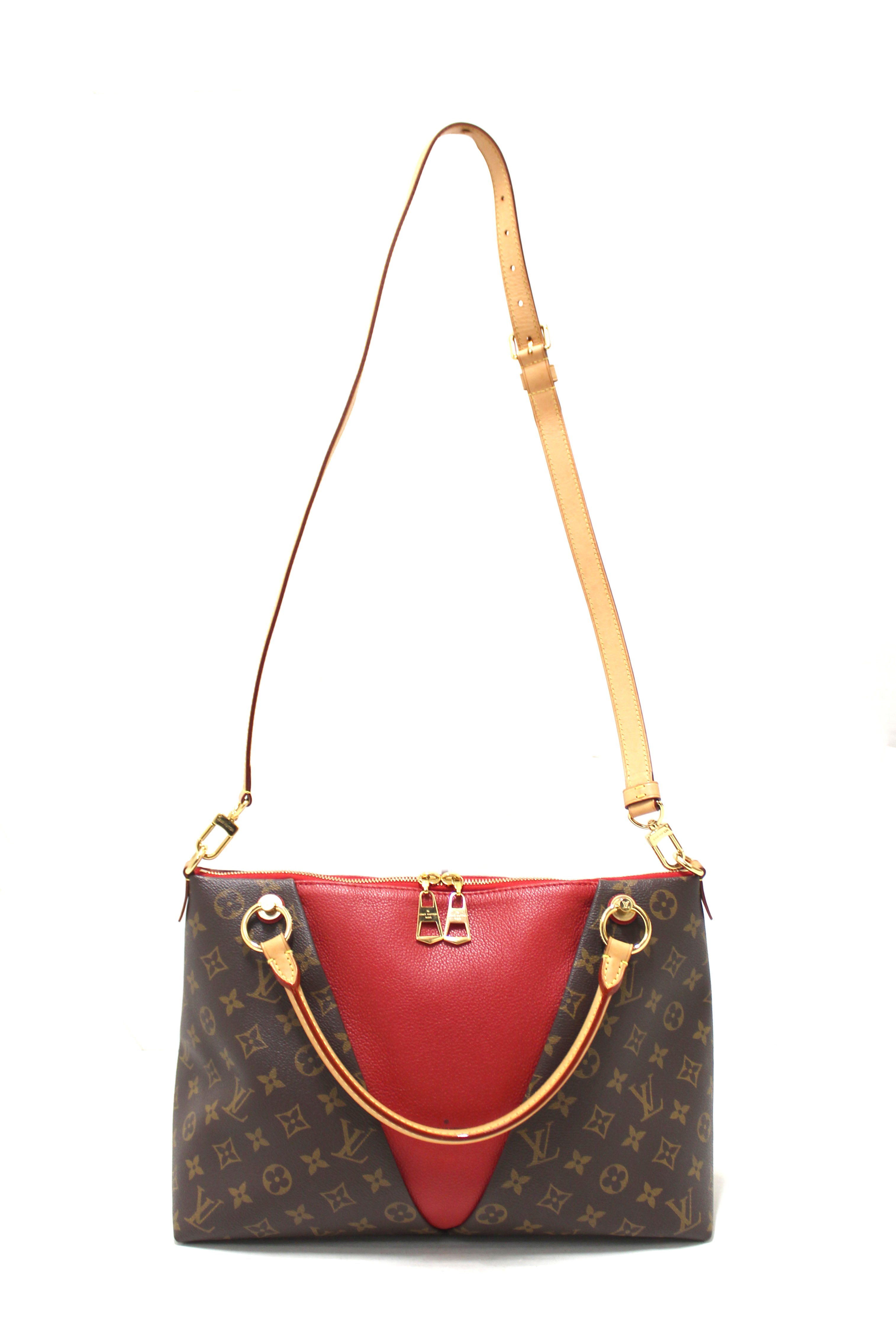 Authentic Louis Vuitton Classic Monogram Canvas with Red Leather V