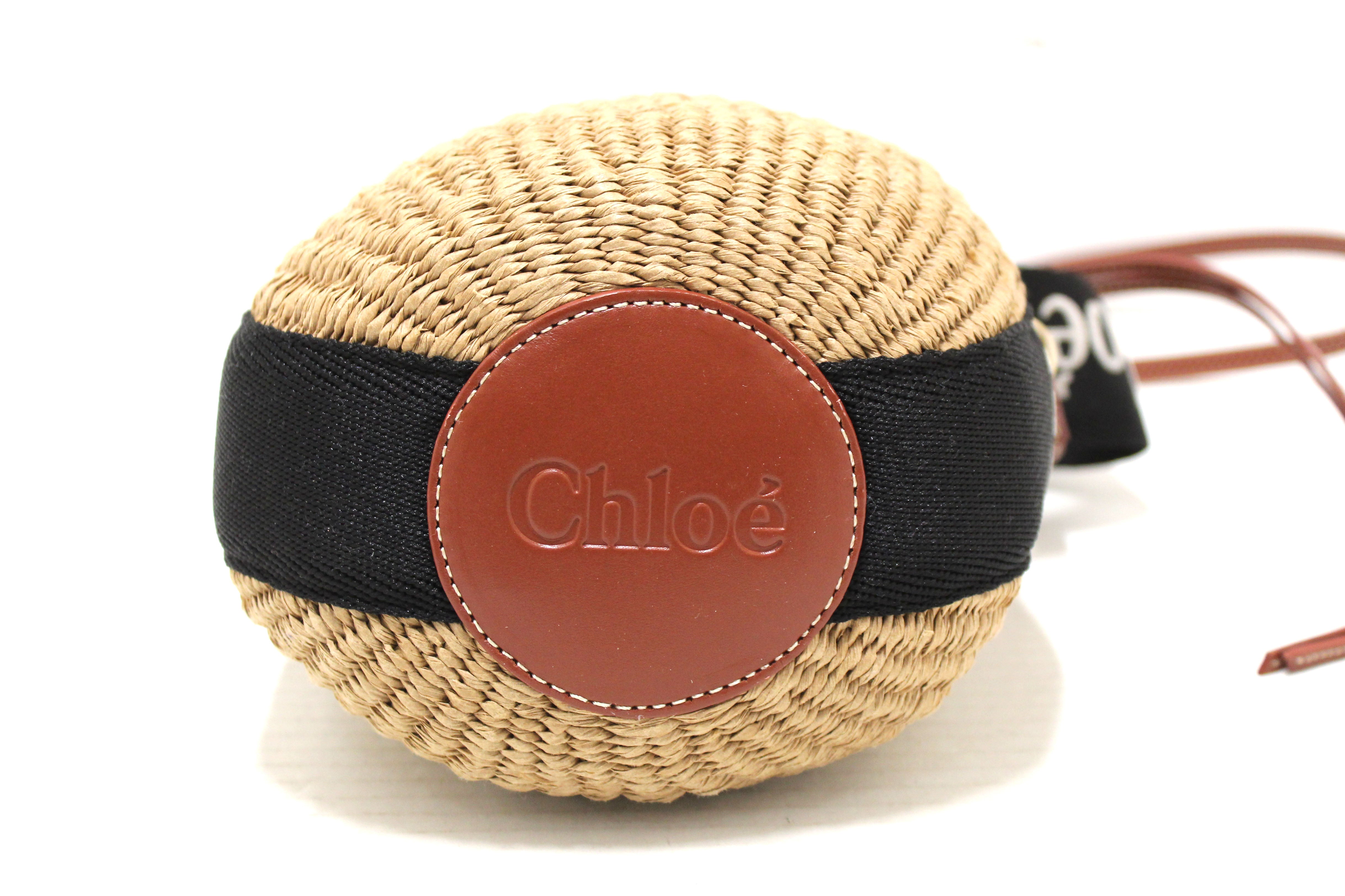 NEW Authentic Chloé Woody Woven with Black Logo Strap Tops Basket Bag