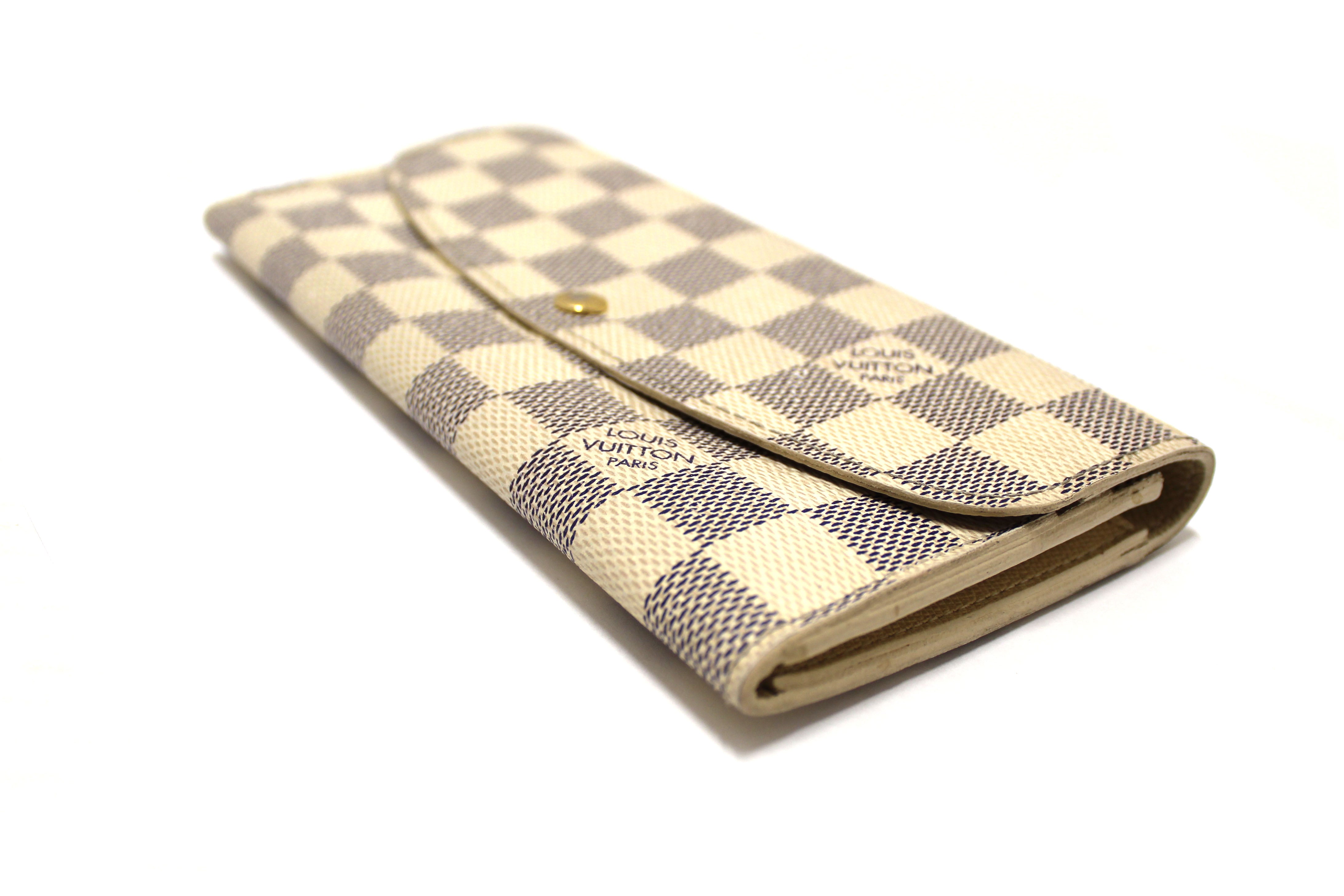 Authentic Louis Vuitton Damier Azur Canvas Emilie Flap Long Wallet