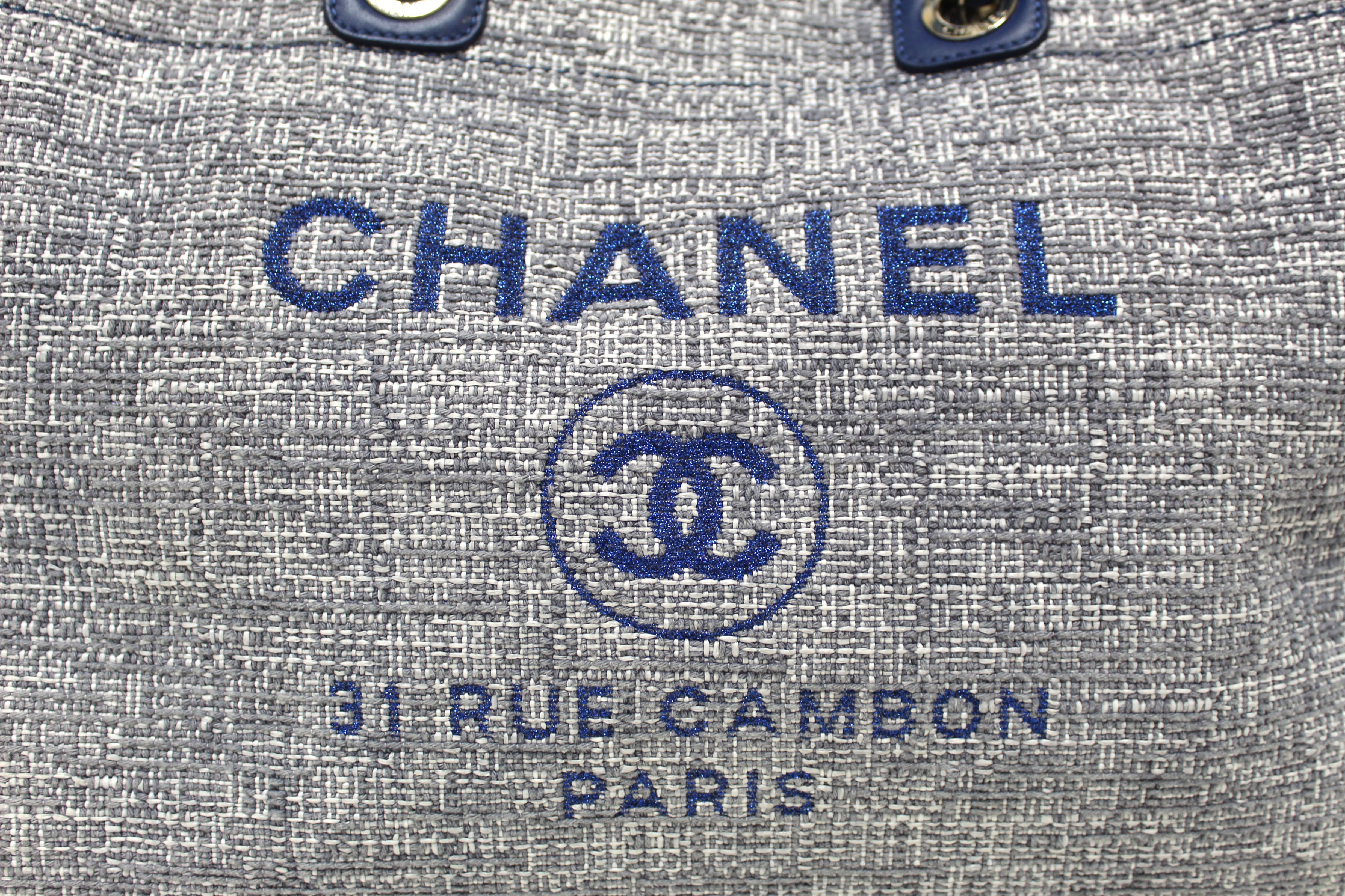 Authentic Chanel Blue Tweed Maxi Deauville Shopping Tote