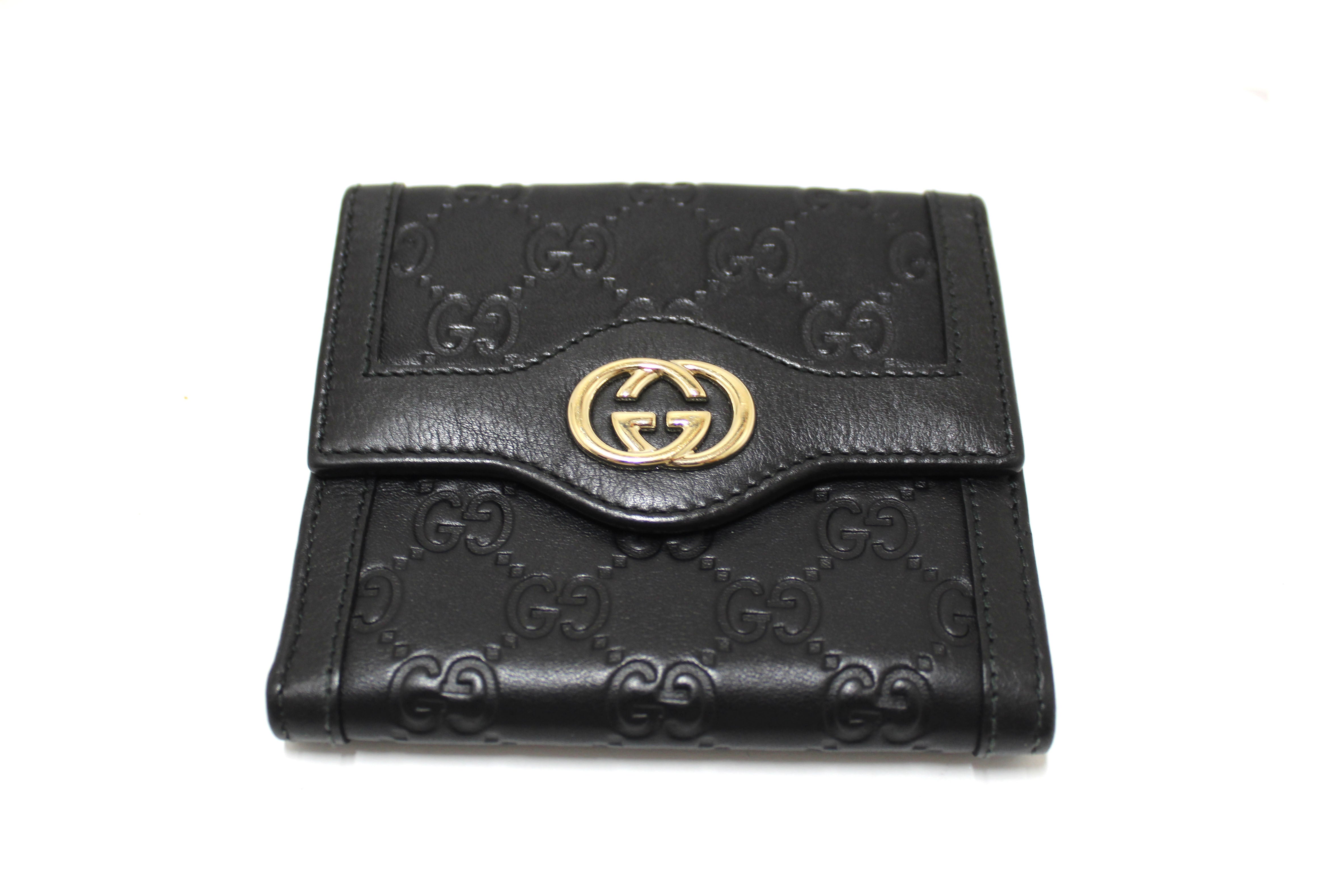 Authentic Gucci Black Guccissima Leather Sukey French Flap Wallet