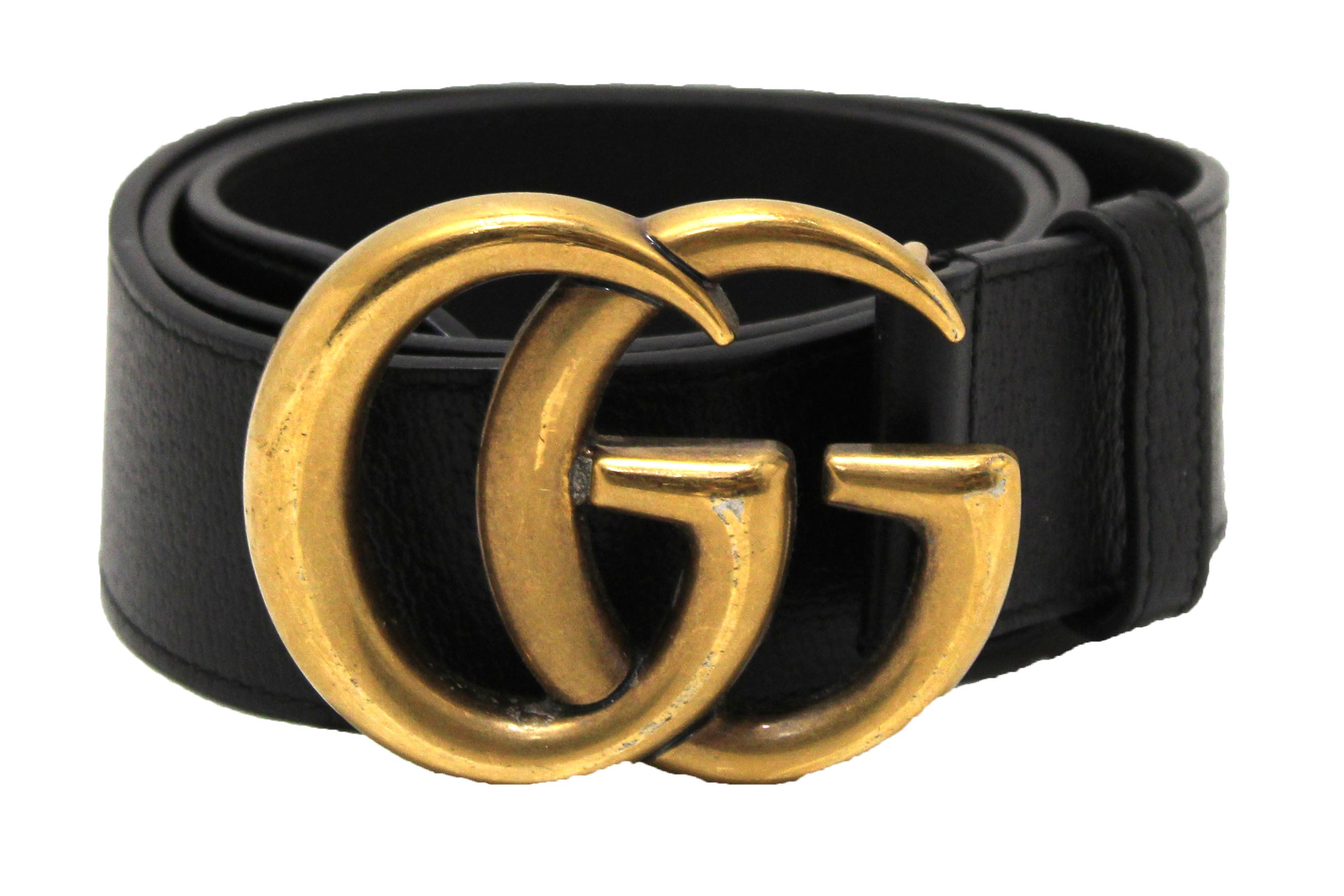 Authentic Gucci Black Leather GG Marmont with Maxi GG Belt Size 85