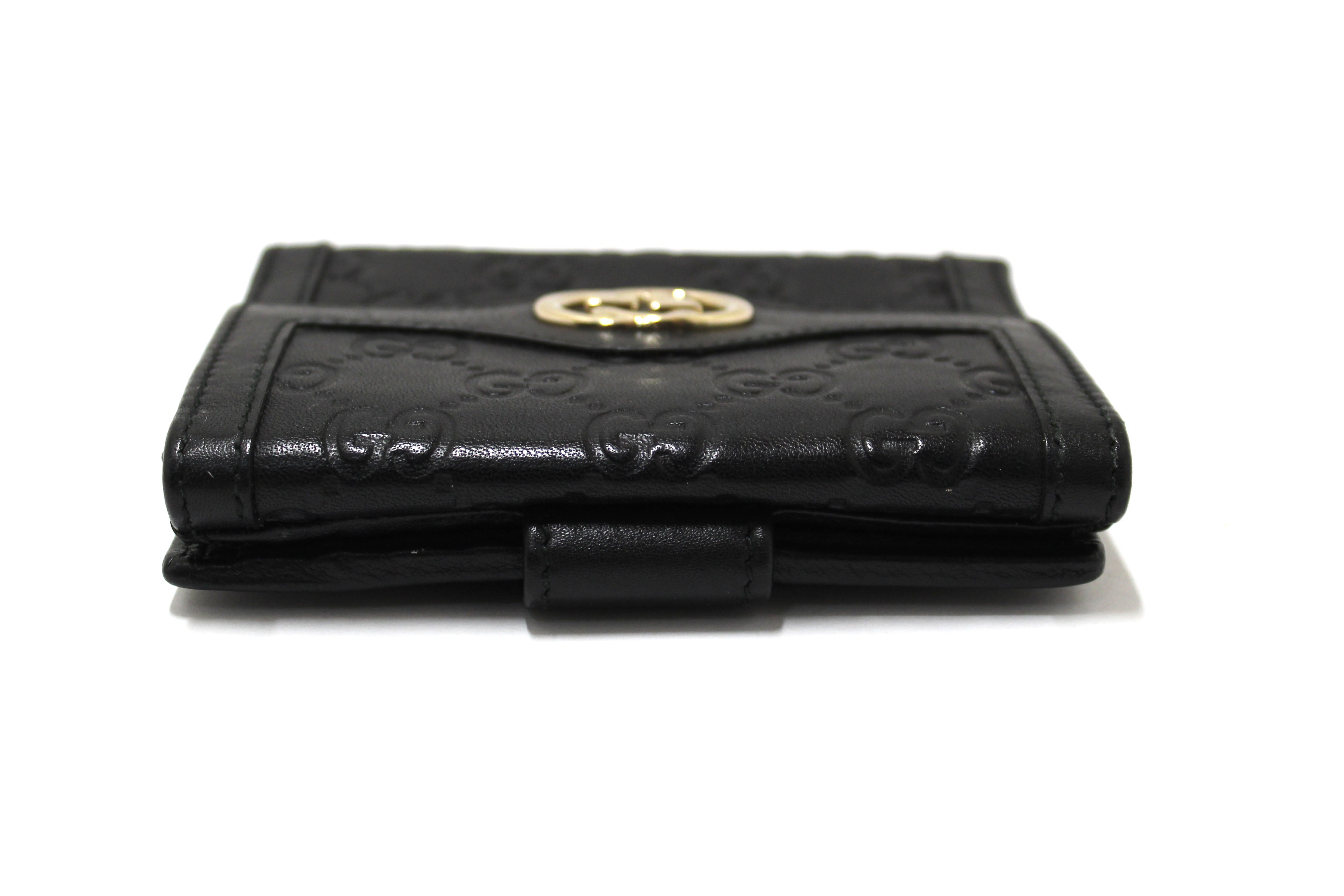 Authentic Gucci Black Guccissima Leather Sukey French Flap Wallet