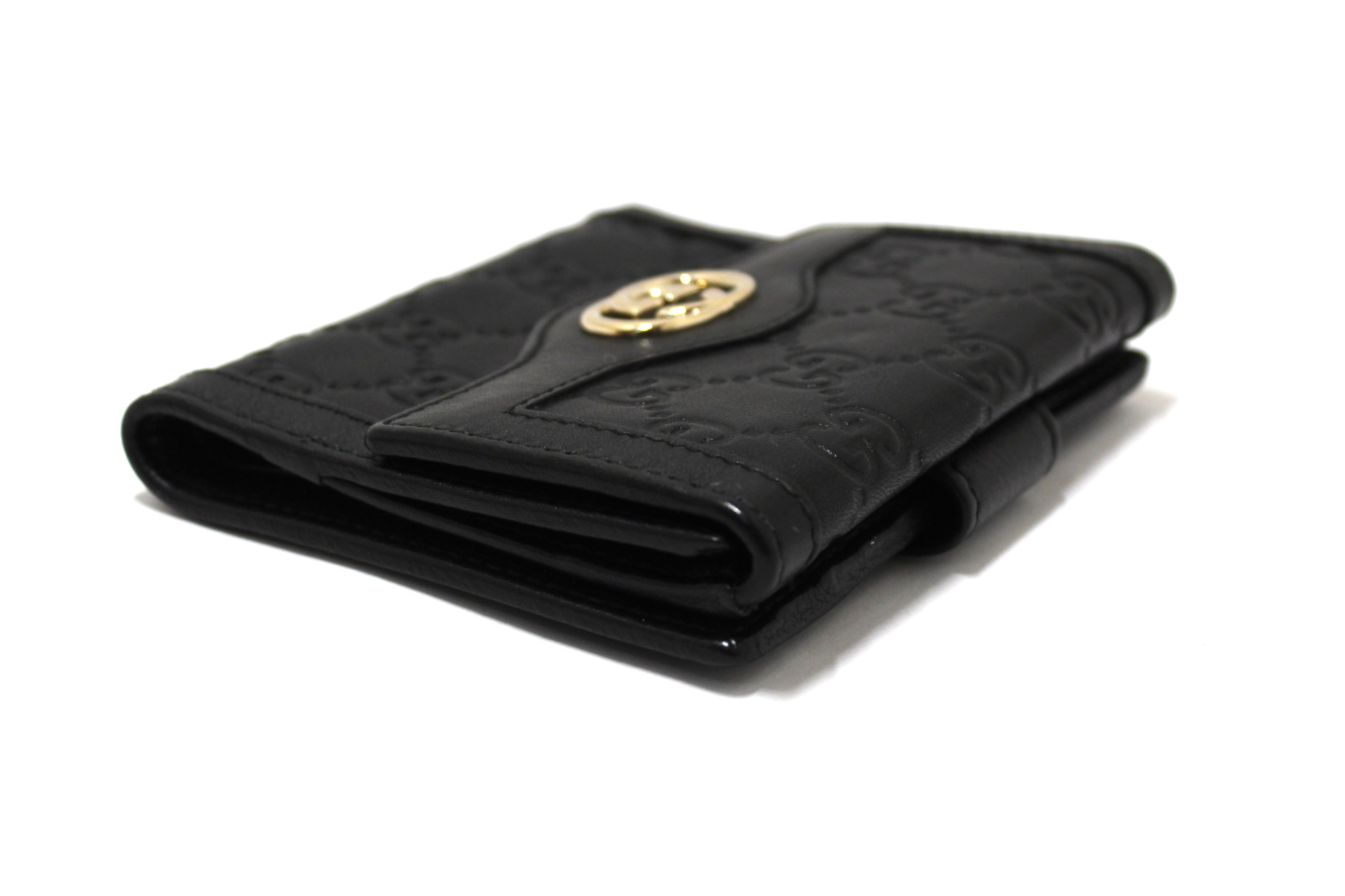 Authentic Gucci Black Guccissima Leather Sukey French Flap Wallet