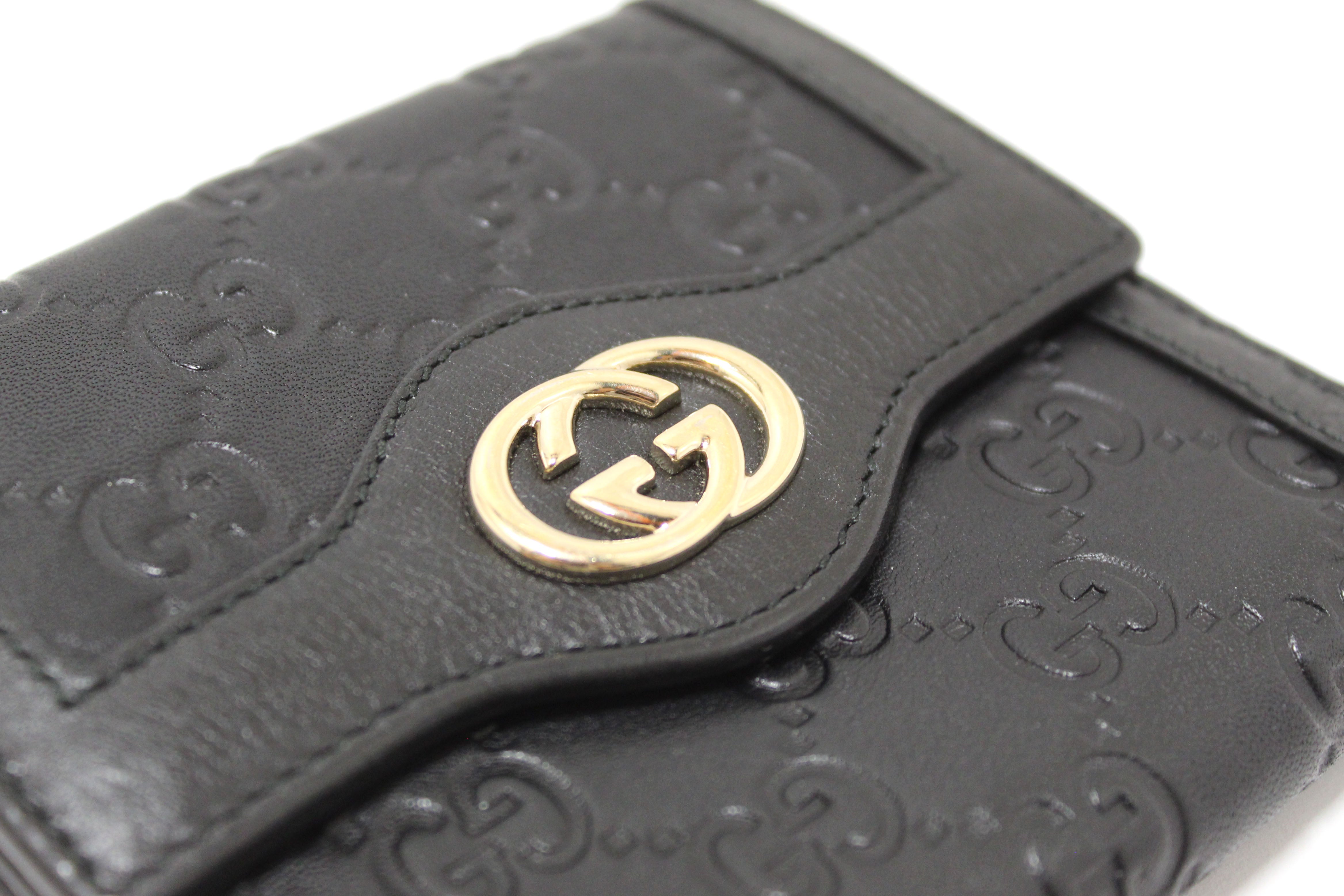 Authentic Gucci Black Guccissima Leather Sukey French Flap Wallet