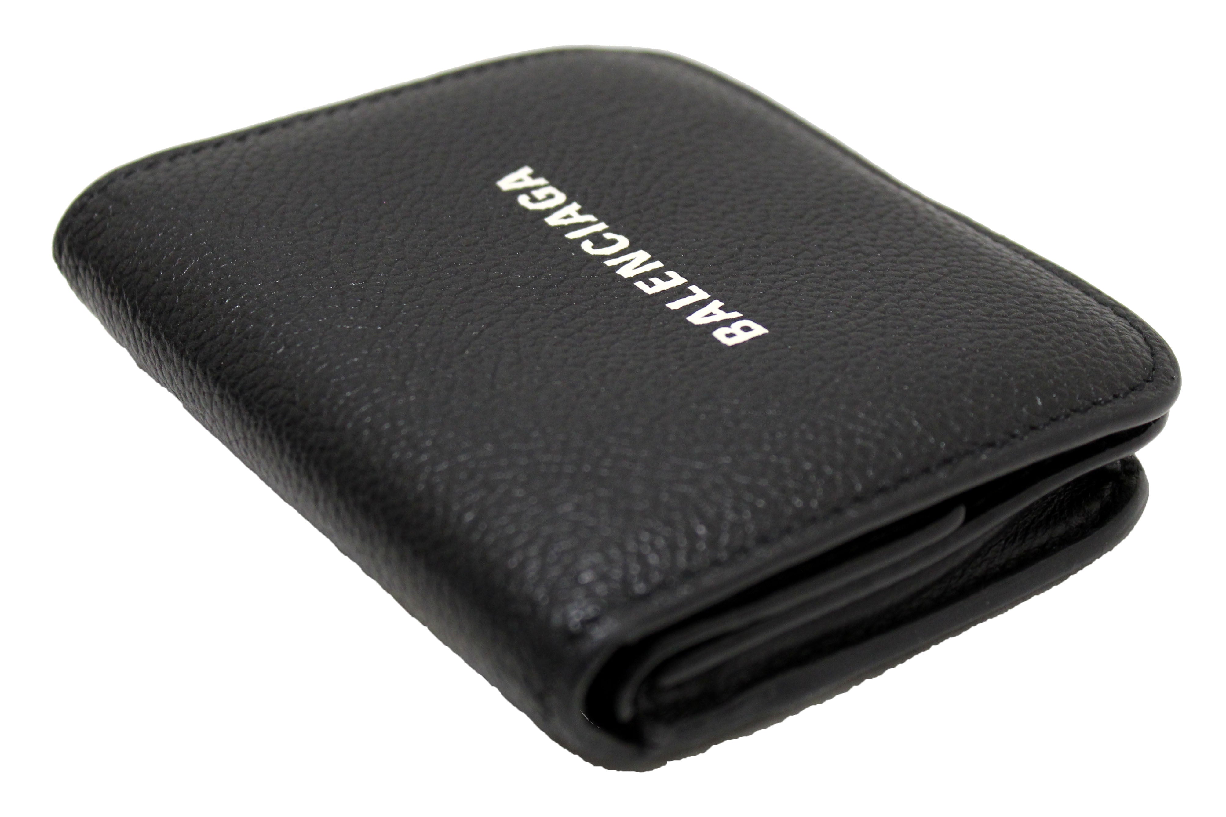 Authentic Balenciaga Black Grained Calfskin Leather Cash Mini Wallet