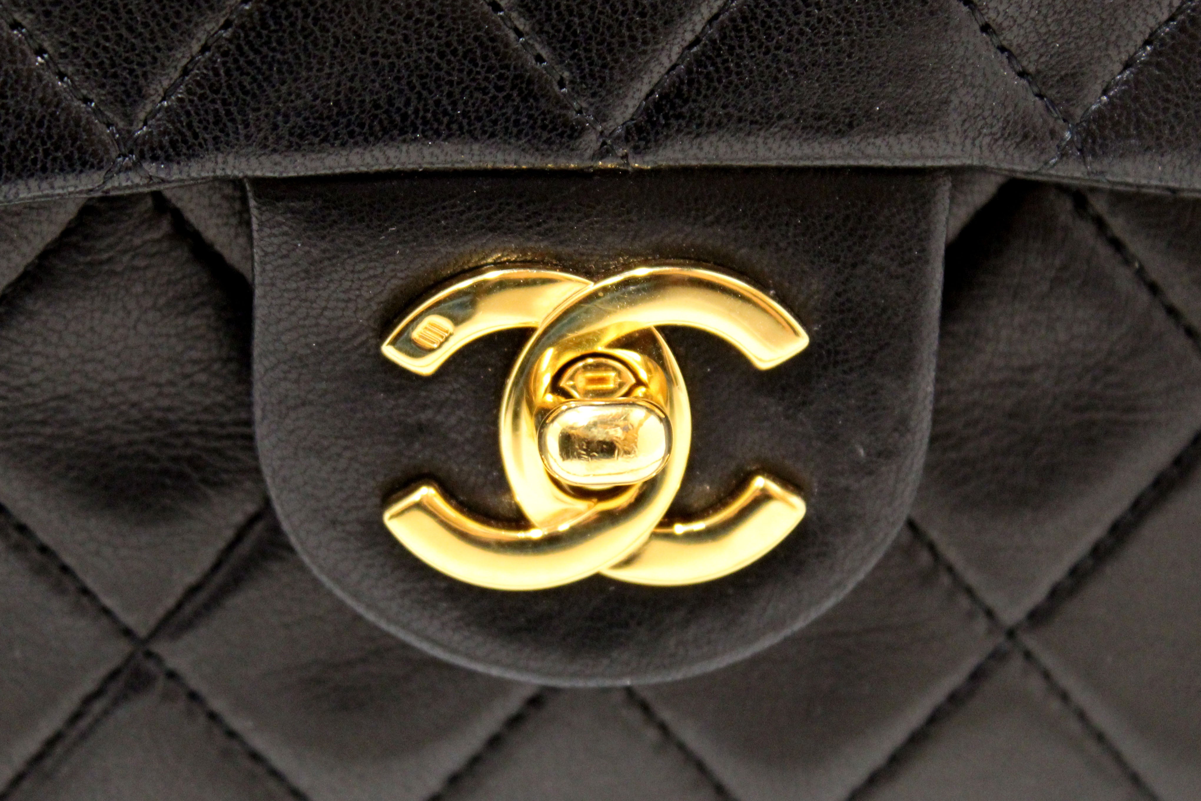 Authentic Chanel Vintage Black Quilted Lambskin Leather Classic
