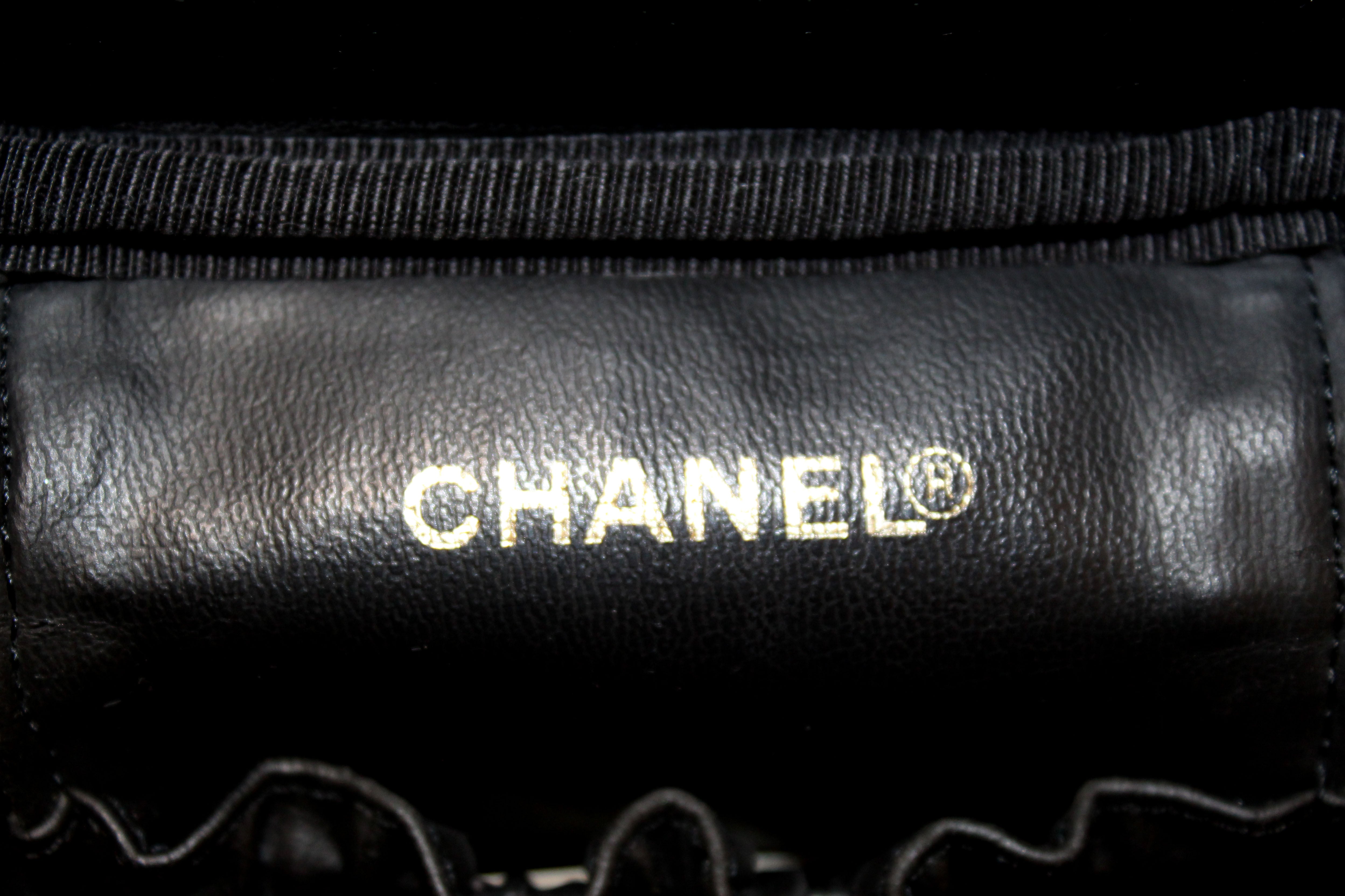 Authentic Chanel Vintage Black Caviar Leather Vanity Cosmetic Case