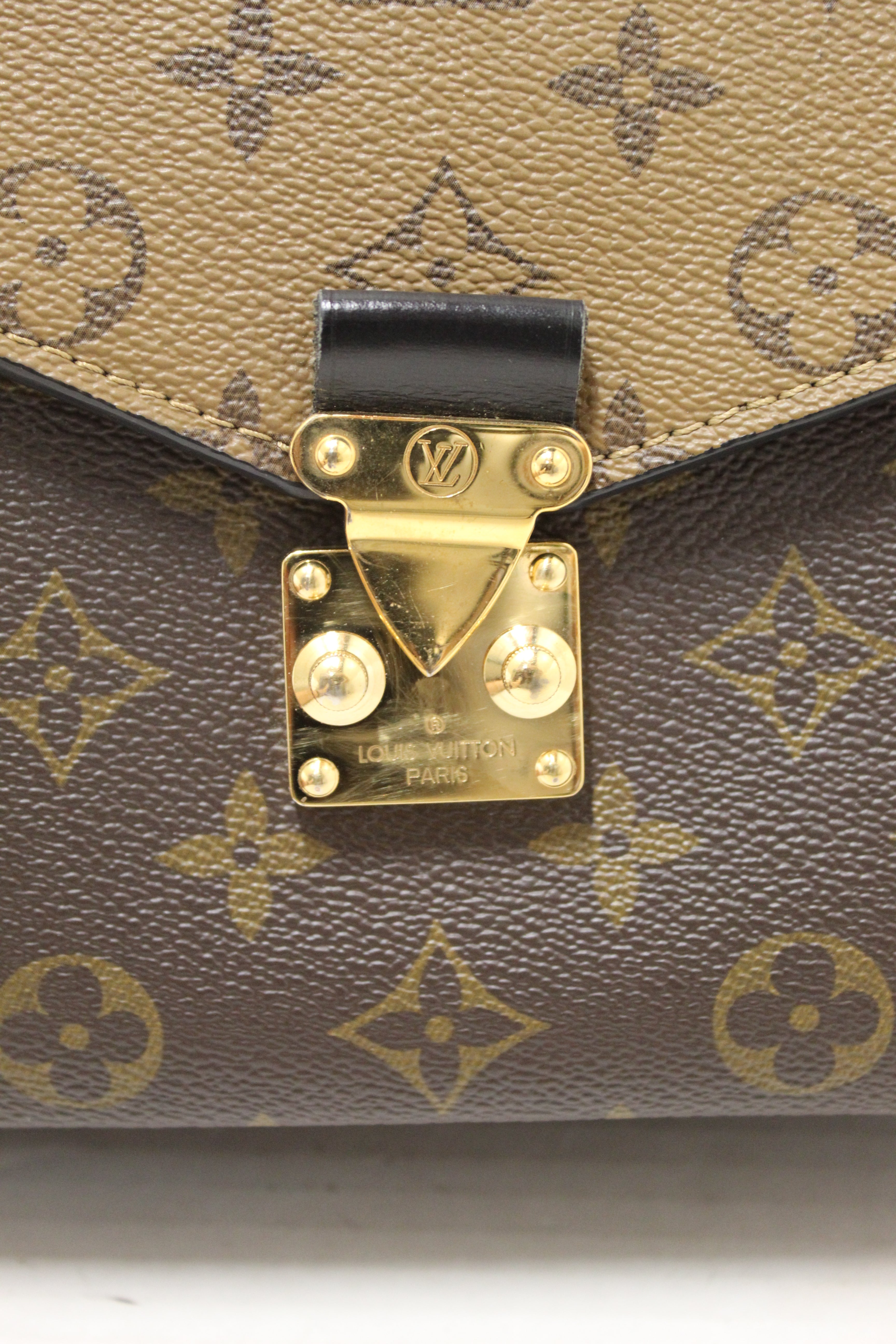 Authentic Louis Vuitton Classic Monogram Reverse Canvas Pochette Metis Bag