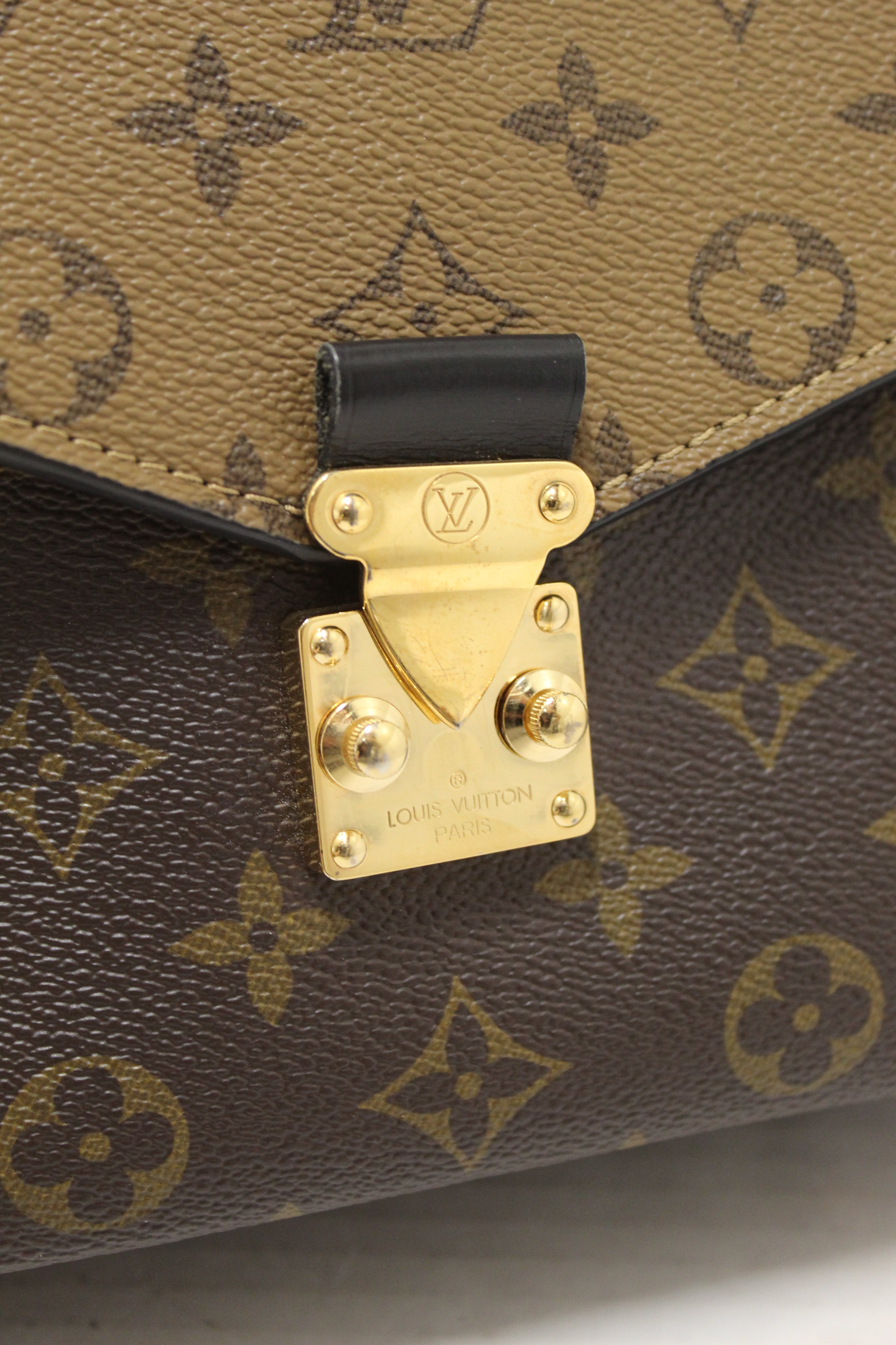 Authentic Louis Vuitton Classic Monogram Reverse Canvas Pochette Metis Bag