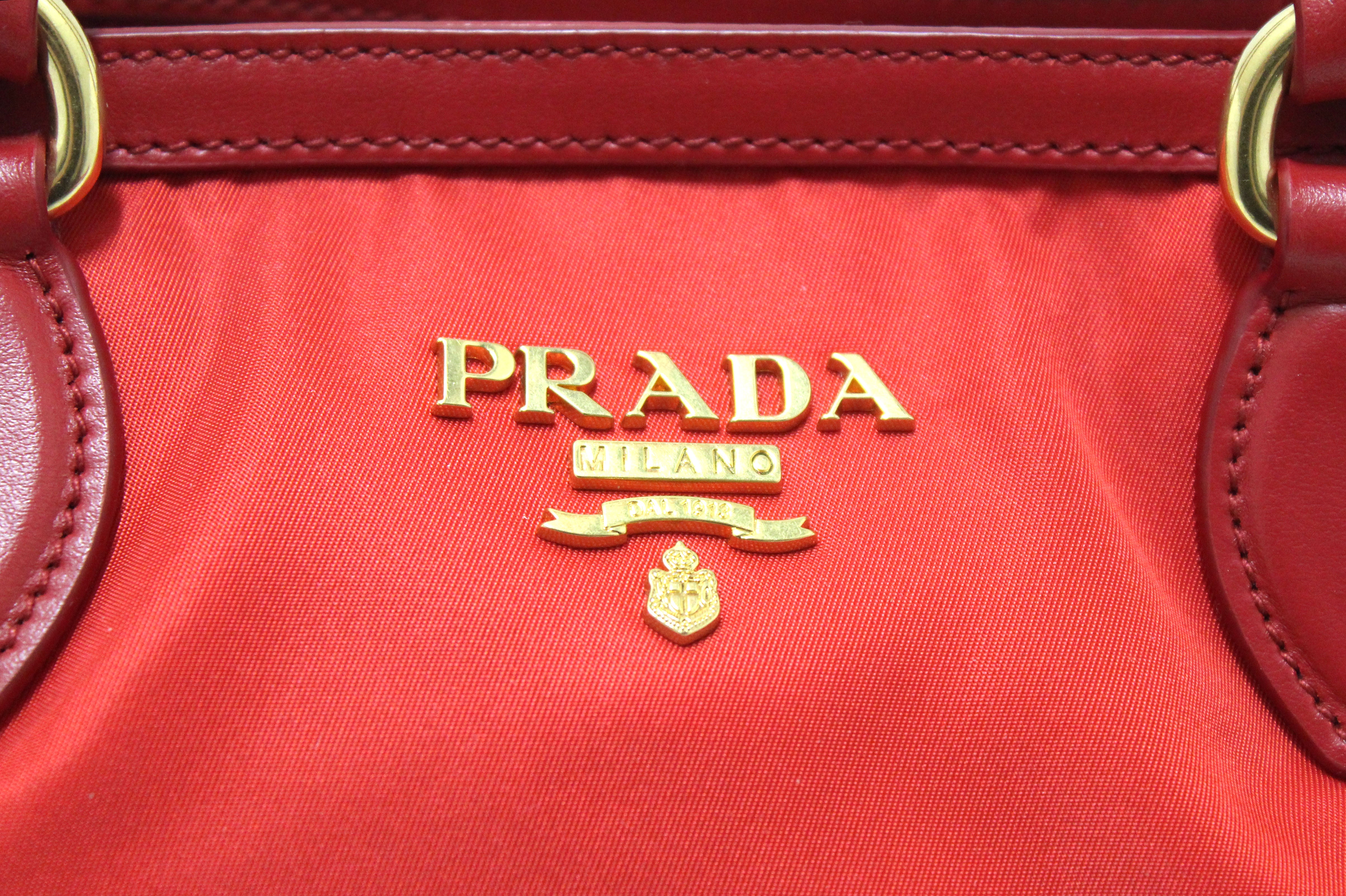 Authentic Prada Red Nylon Tessuto Tote Bag with Strap