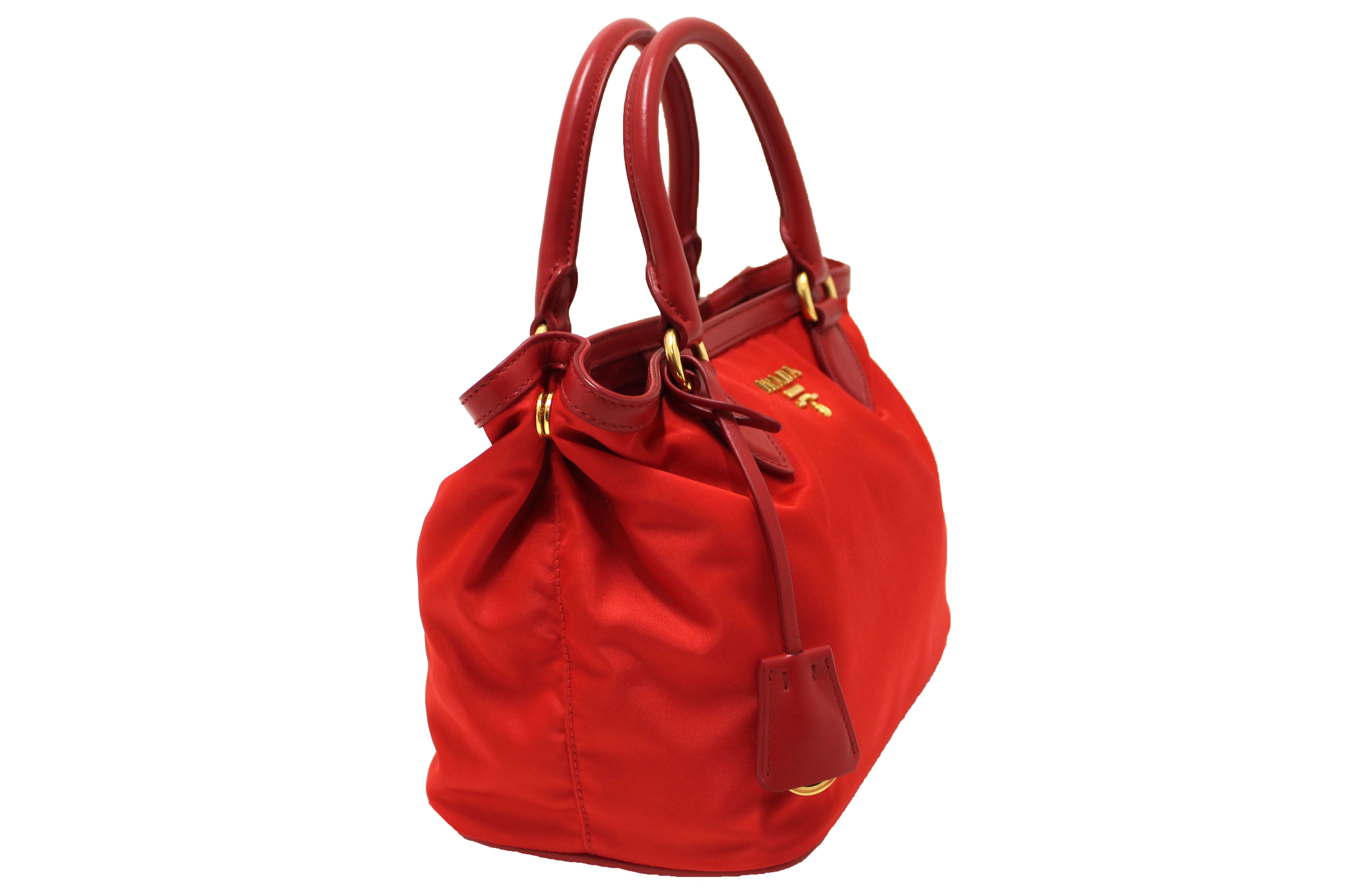 Authentic Prada Red Nylon Tessuto Tote Bag with Strap