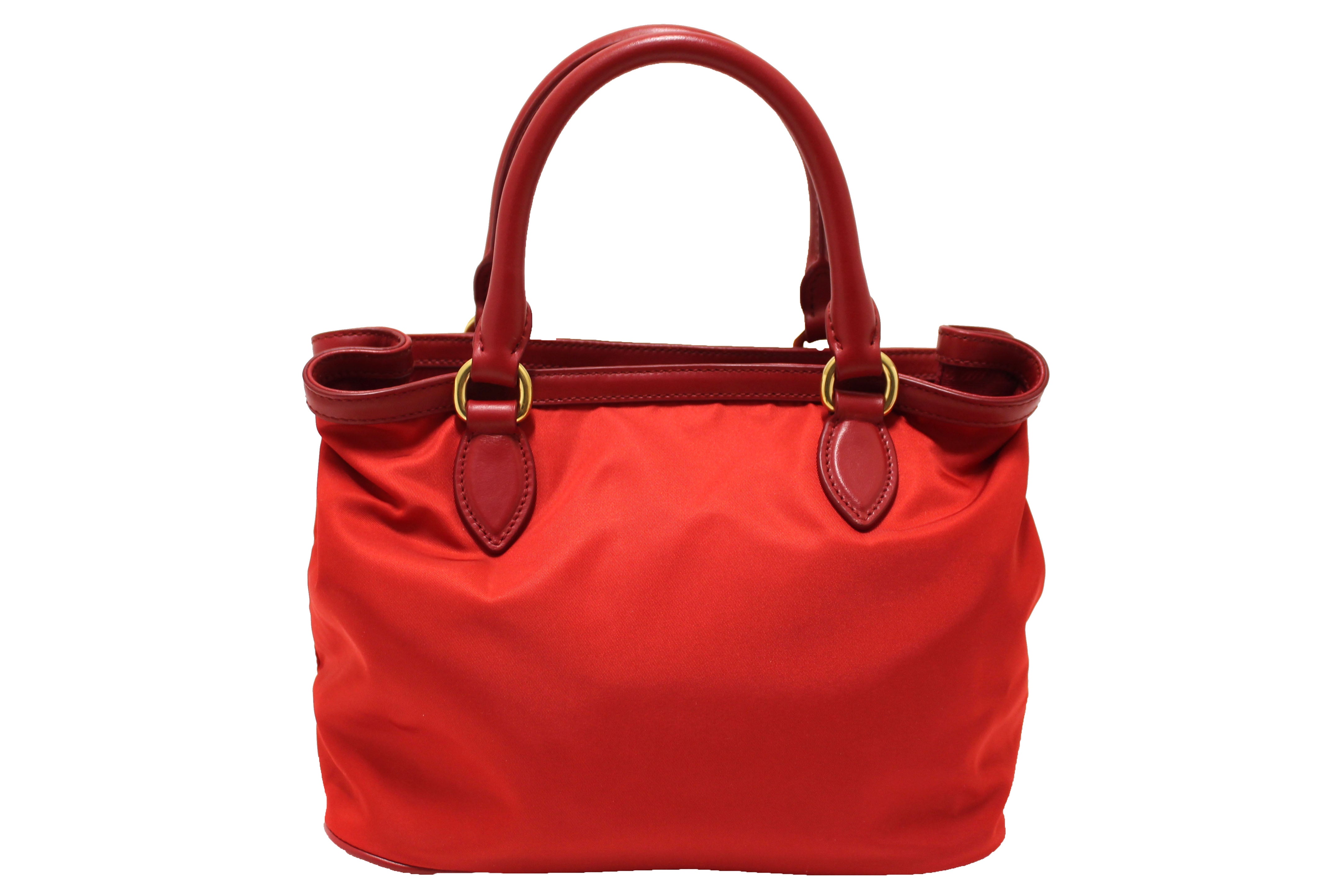 Authentic Prada Red Nylon Tessuto Tote Bag with Strap