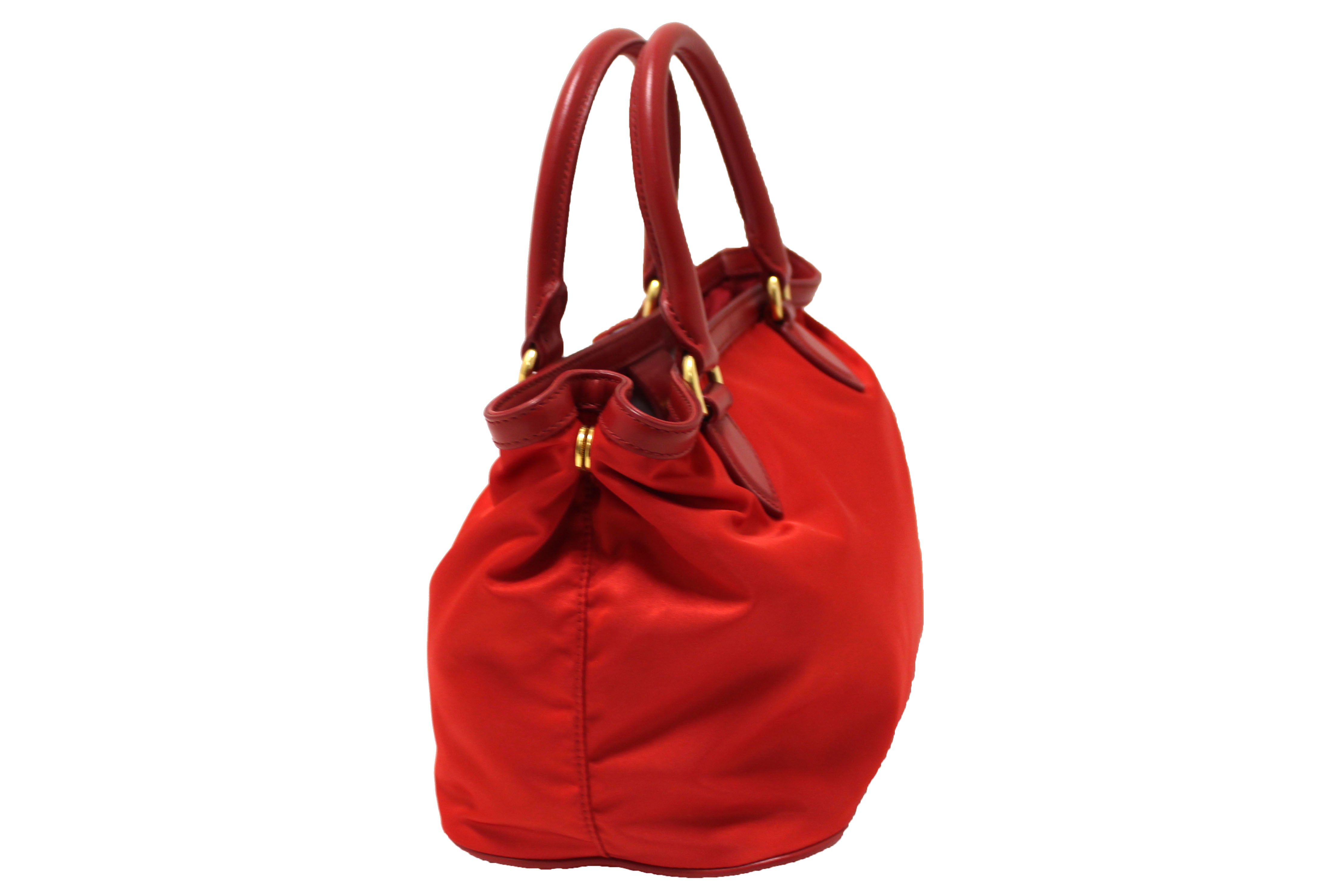 Authentic Prada Red Nylon Tessuto Tote Bag with Strap