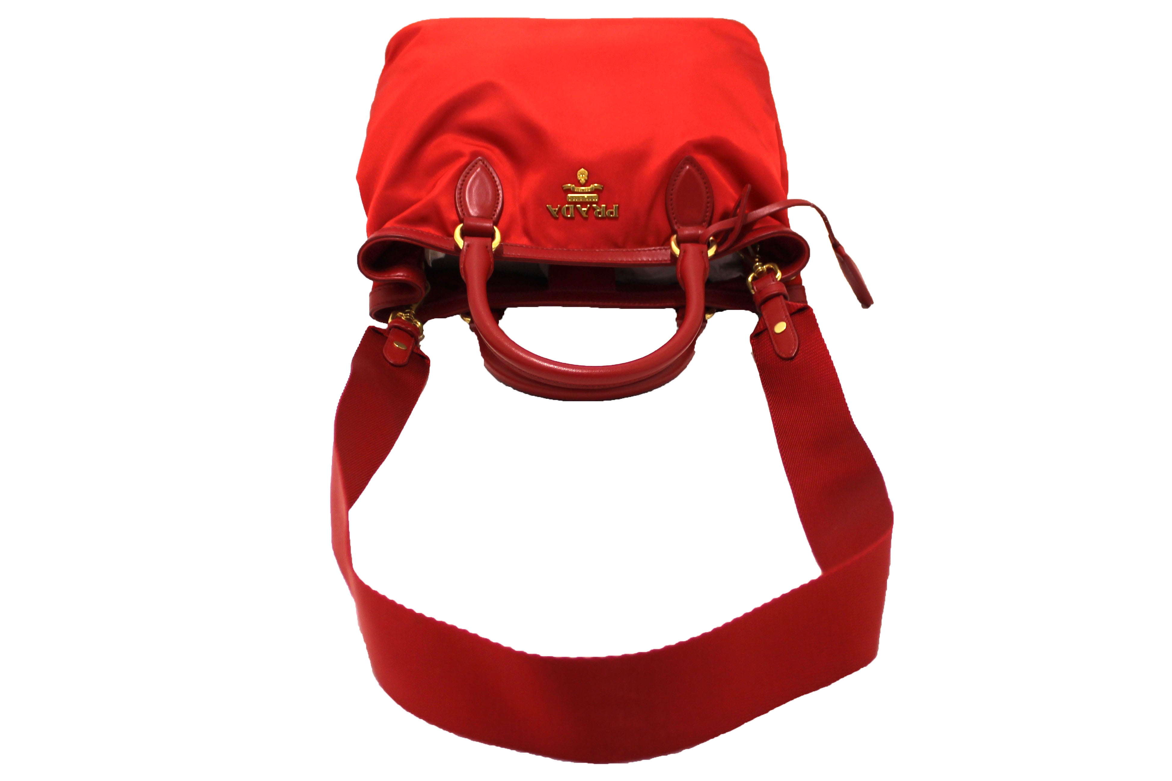 Authentic Prada Red Nylon Tessuto Tote Bag with Strap