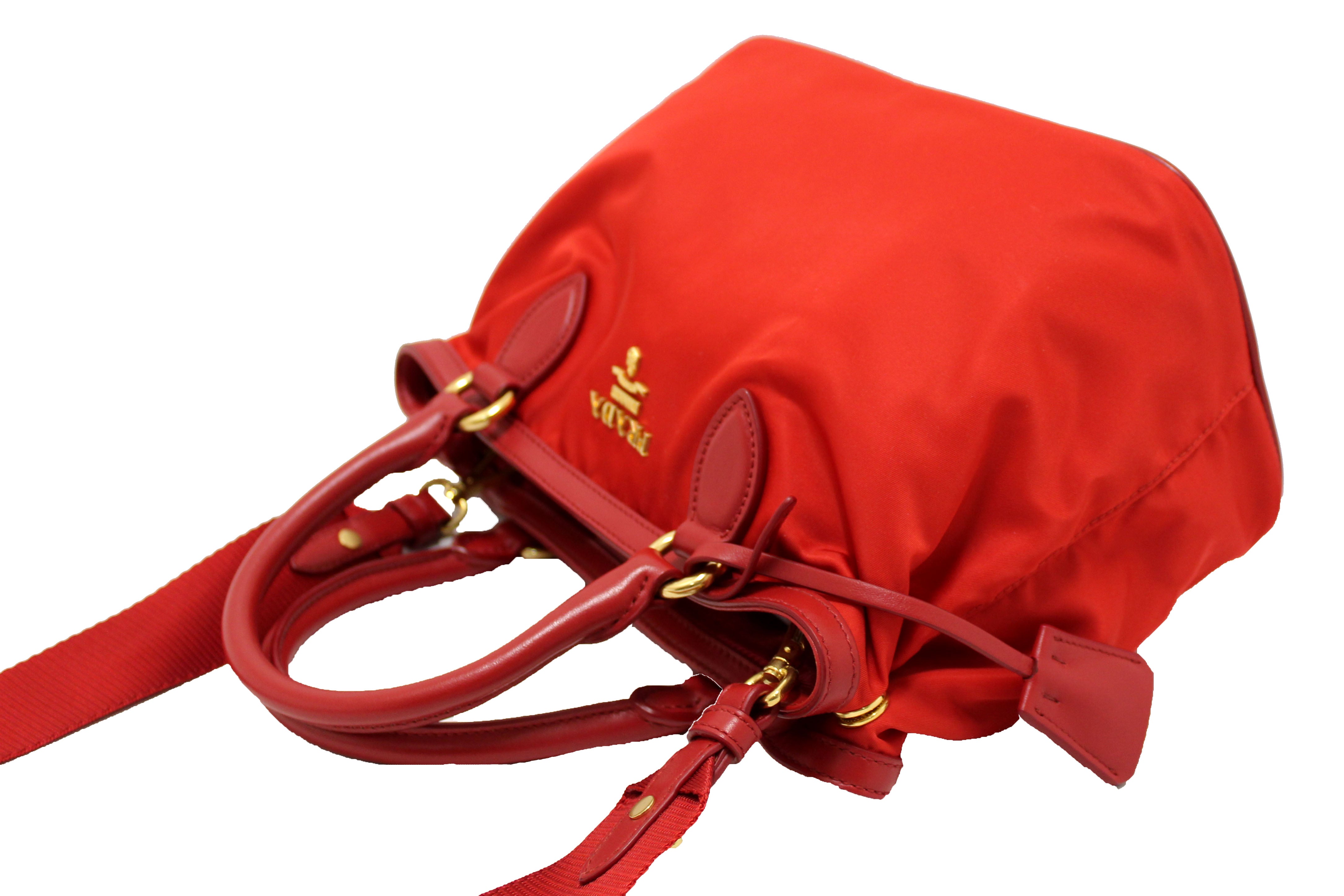 Authentic Prada Red Nylon Tessuto Tote Bag with Strap