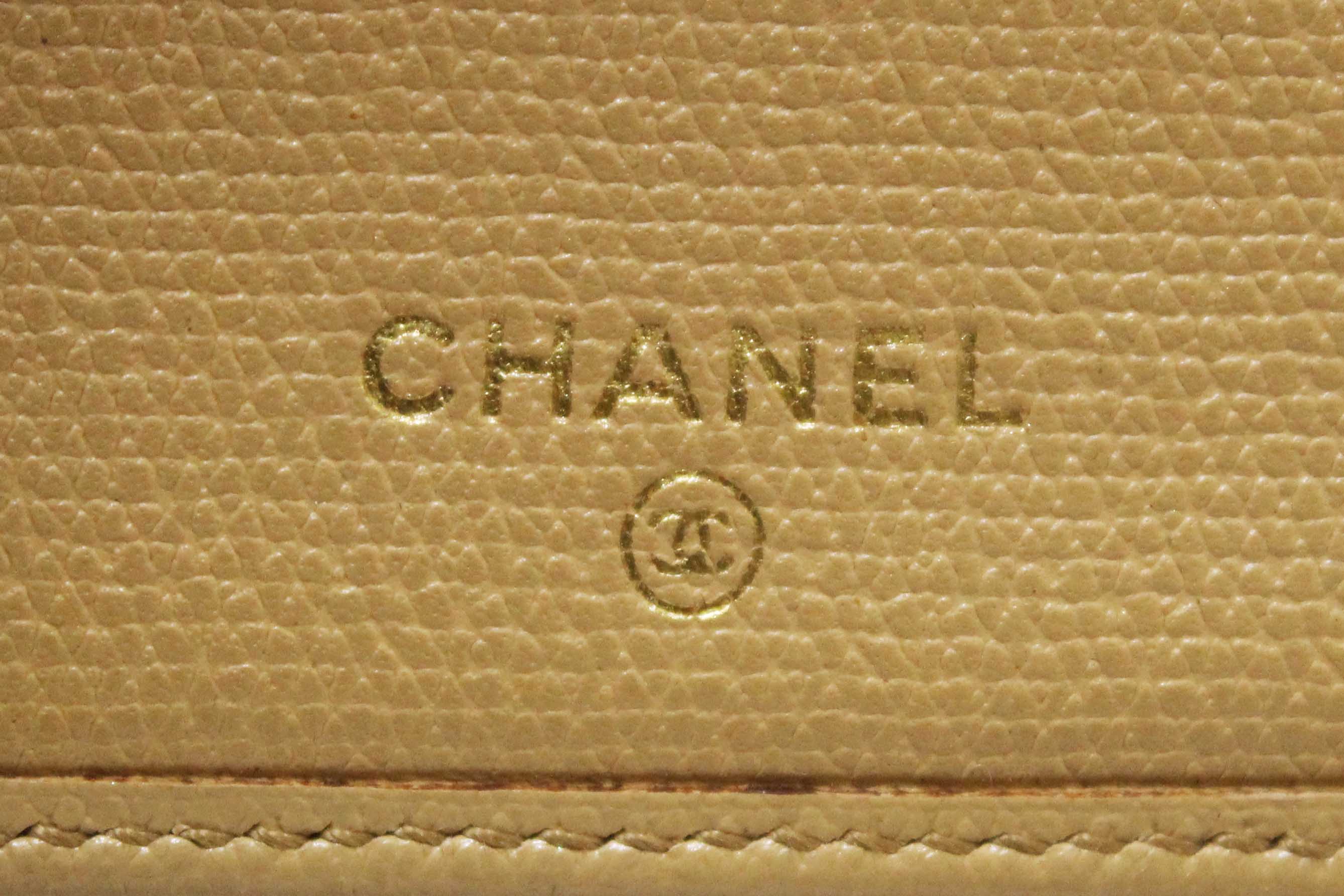 Authentic Chanel Beige Caviar Leather Medium Size Bi-fold Wallet