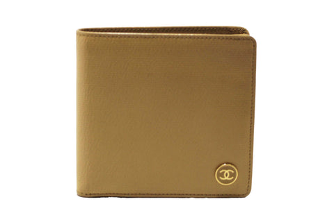 Authentic Chanel Beige Caviar Leather Medium Size Bi-fold Wallet